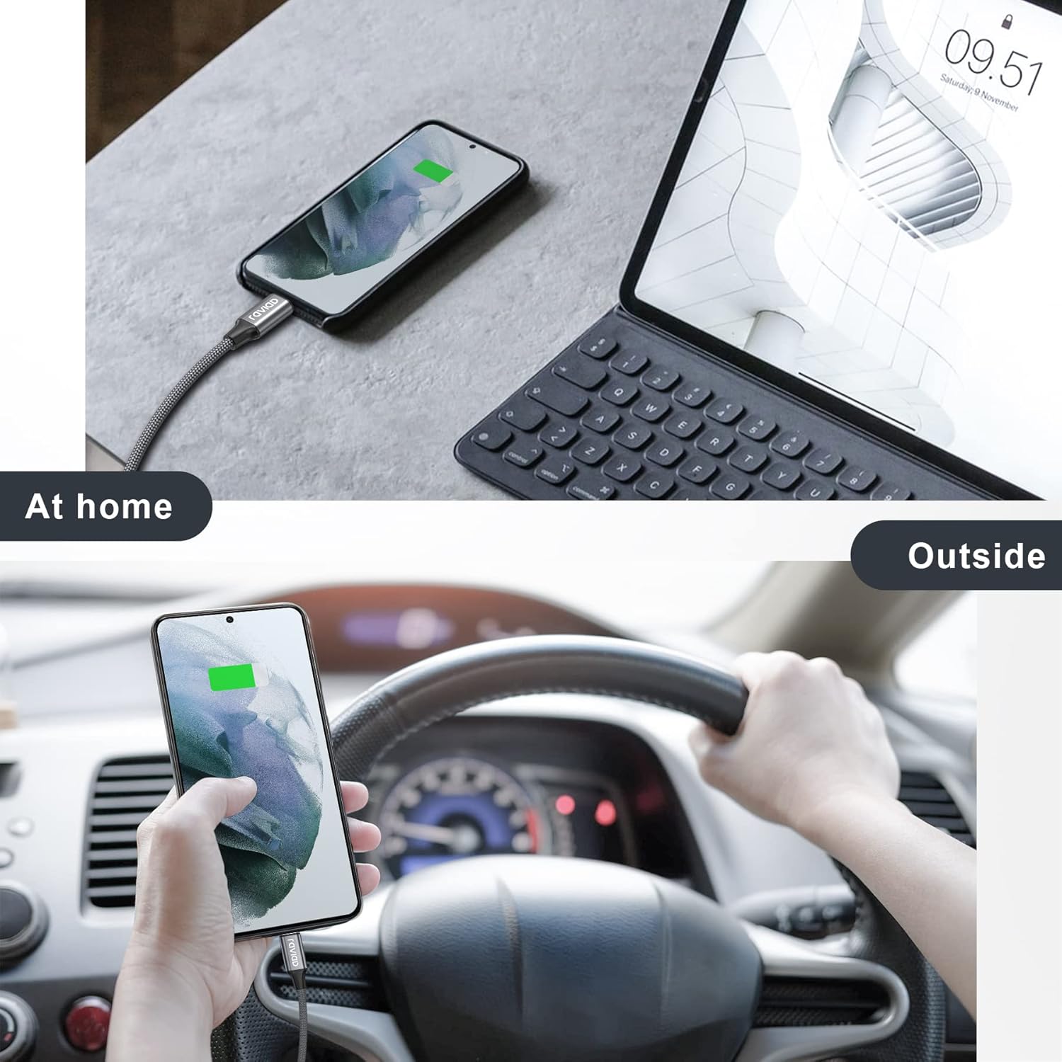 RAVIAD USB C Charger Cable, 3Pack 2M Type C Charger Cable Fast Charging Nylon Braided USB C Lead for iPhone 17 16 15 Pro Max Plus, Pad Pro, Galaxy S24 S23 Ultra, MacBook, P50/P40, Pixel 9 - Grey - Image 6