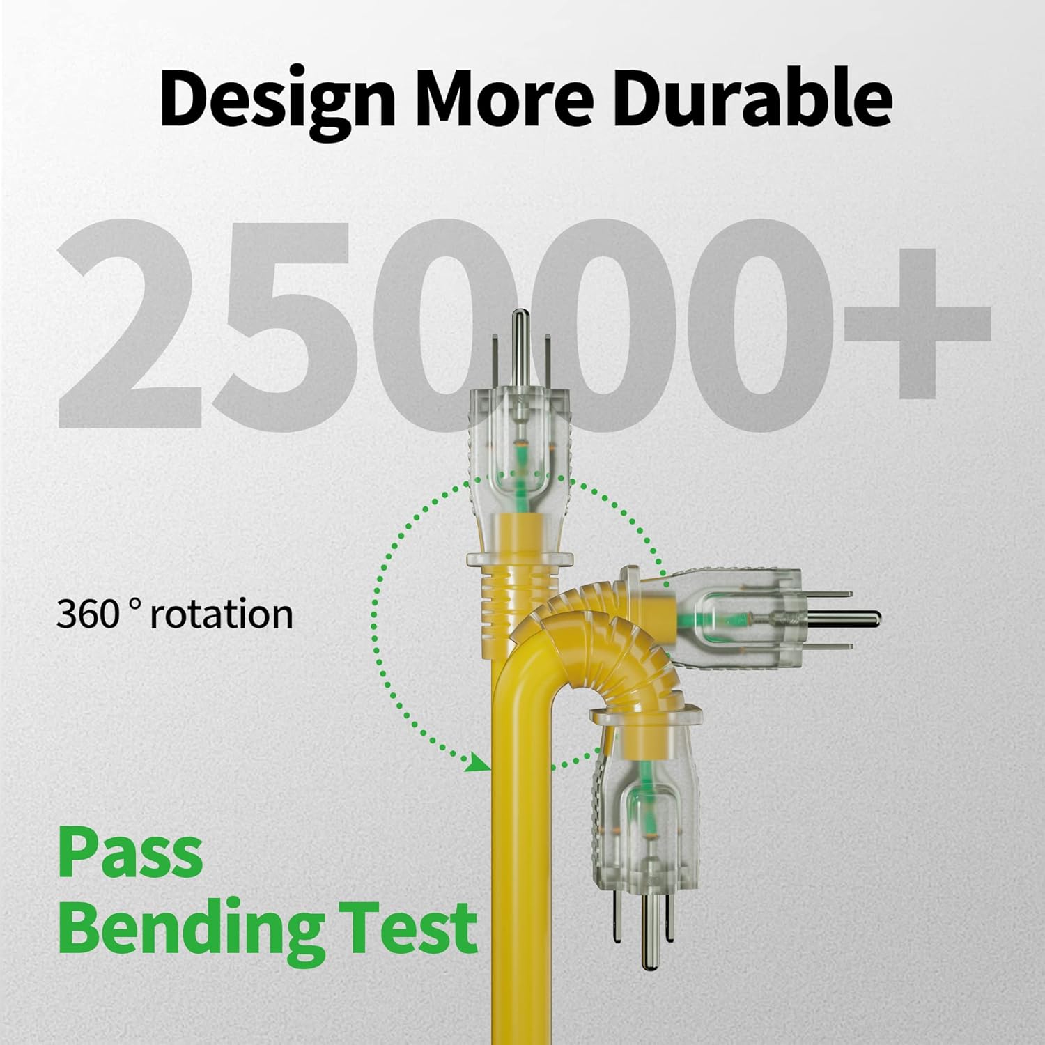 100 ft 12/3 Outdoor Extension Cord Waterproof Heavy Duty with Lighted Indicator End 12 Gauge 3 Prong, Flexible Cold-Resistant Long Power Cord Outside, 15Amp 1875W SJTW Yellow ETL Listed POWGRN - Image 3