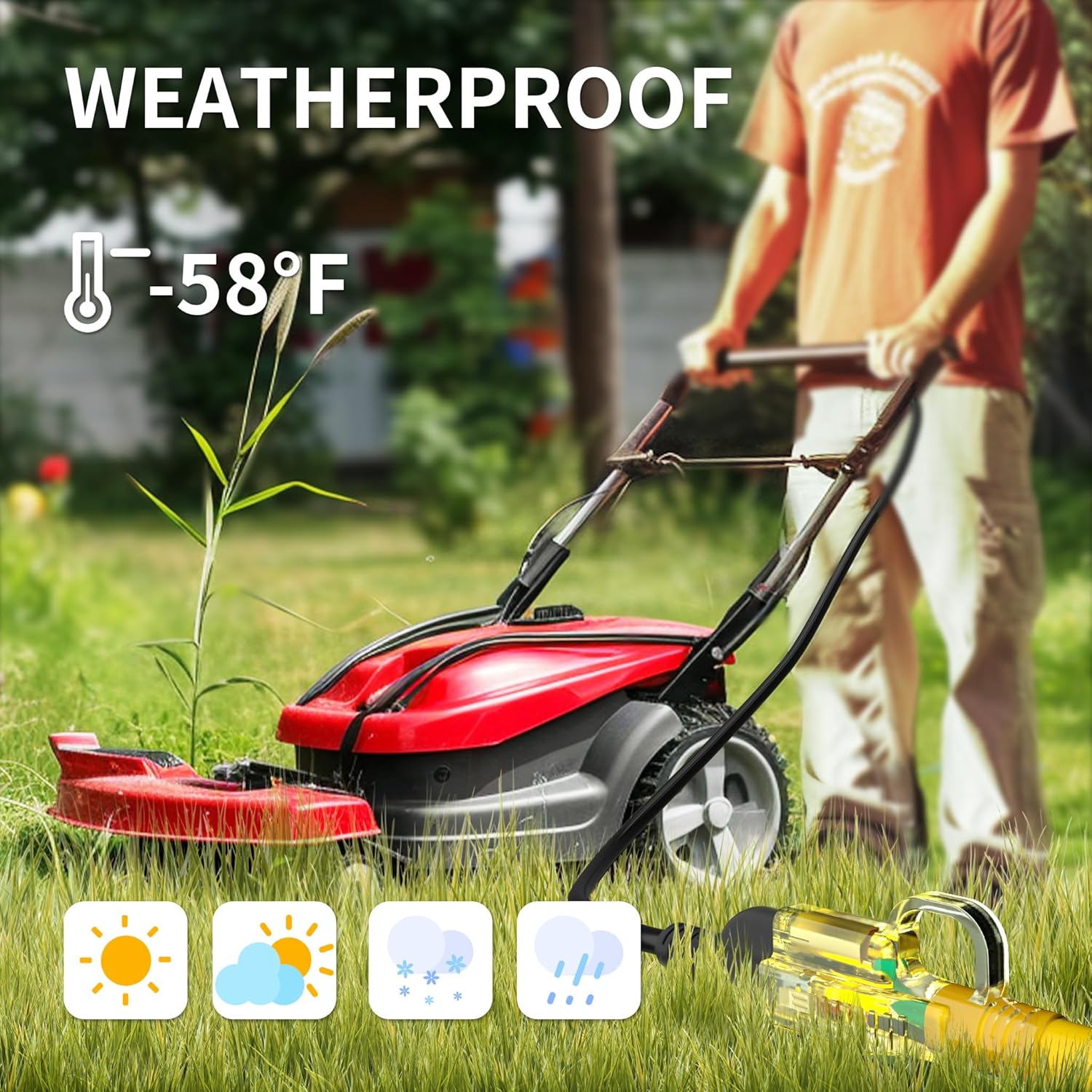 100 ft 12/3 Outdoor Extension Cord Waterproof Heavy Duty with Lighted Indicator End 12 Gauge 3 Prong, Flexible Cold-Resistant Long Power Cord Outside, 15Amp 1875W SJTW Yellow ETL Listed POWGRN - Image 7