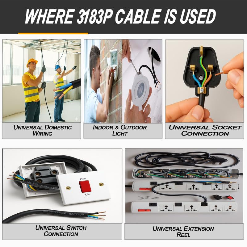 3183P 3-Core Round Flexible Pond Cable - Black 0.75mm BASEC Approved Weather Resistant Electrical Wire for Outdoor Garden Lighting and Pumps - 300/500V - 6 Amp - 5 Metres - Image 4