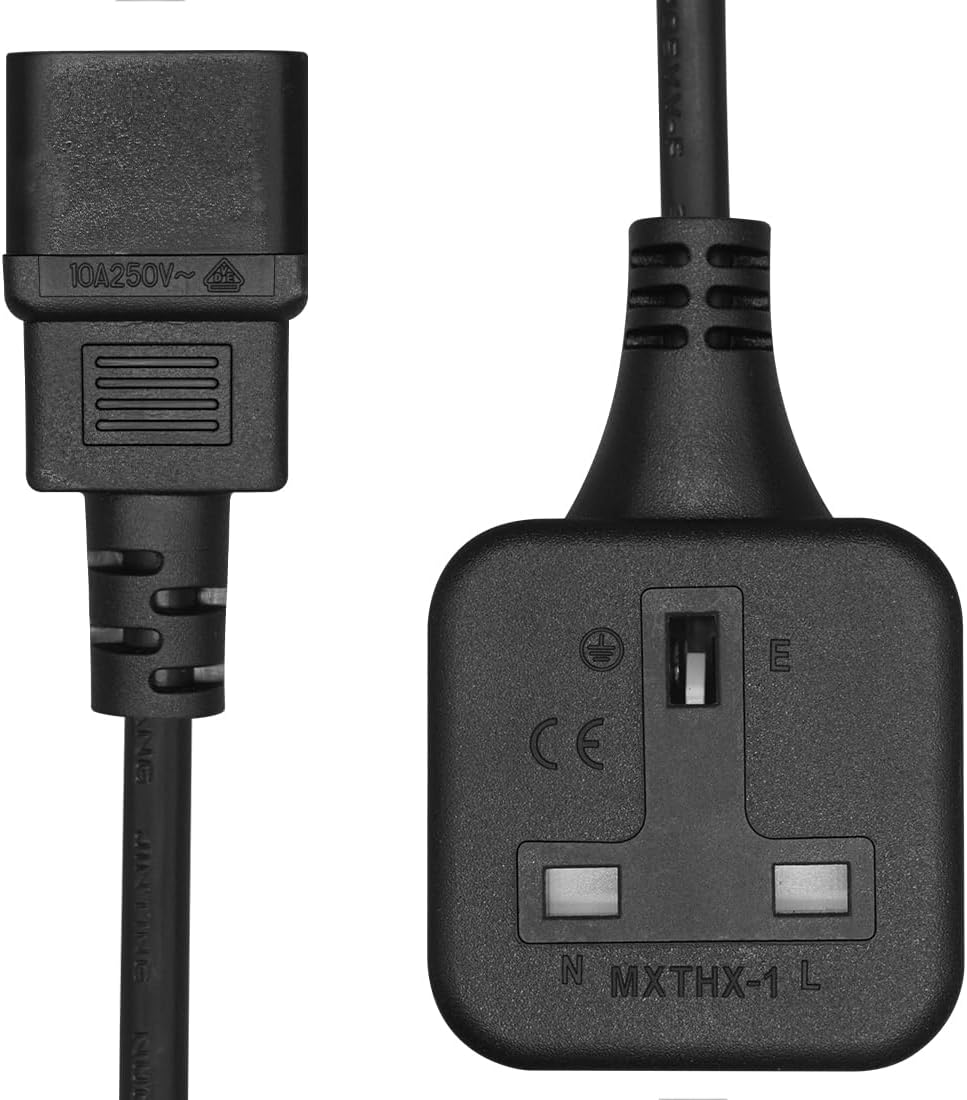 0.6m/1.96ft UK Power Adaptor Cord,IEC320 C14 Male Plug to UK 3Pin Female Socket Power Adapter Cable For PDU UPS (1.96FT) - Image 3