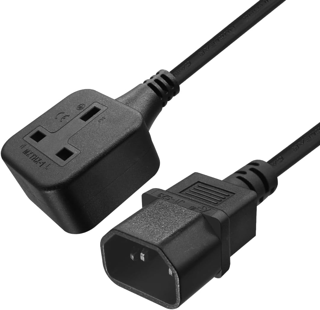 0.6m/1.96ft UK Power Adaptor Cord,IEC320 C14 Male Plug to UK 3Pin Female Socket Power Adapter Cable For PDU UPS (1.96FT) - Image 4