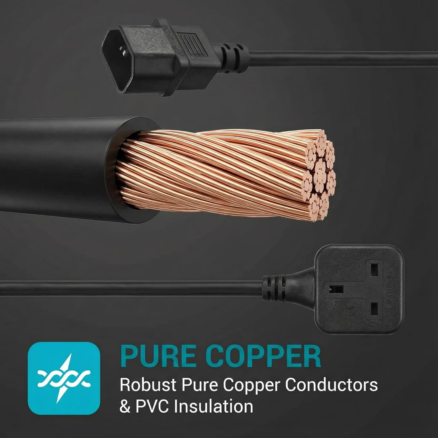 0.6m/1.96ft UK Power Adaptor Cord,IEC320 C14 Male Plug to UK 3Pin Female Socket Power Adapter Cable For PDU UPS (1.96FT) - Image 5