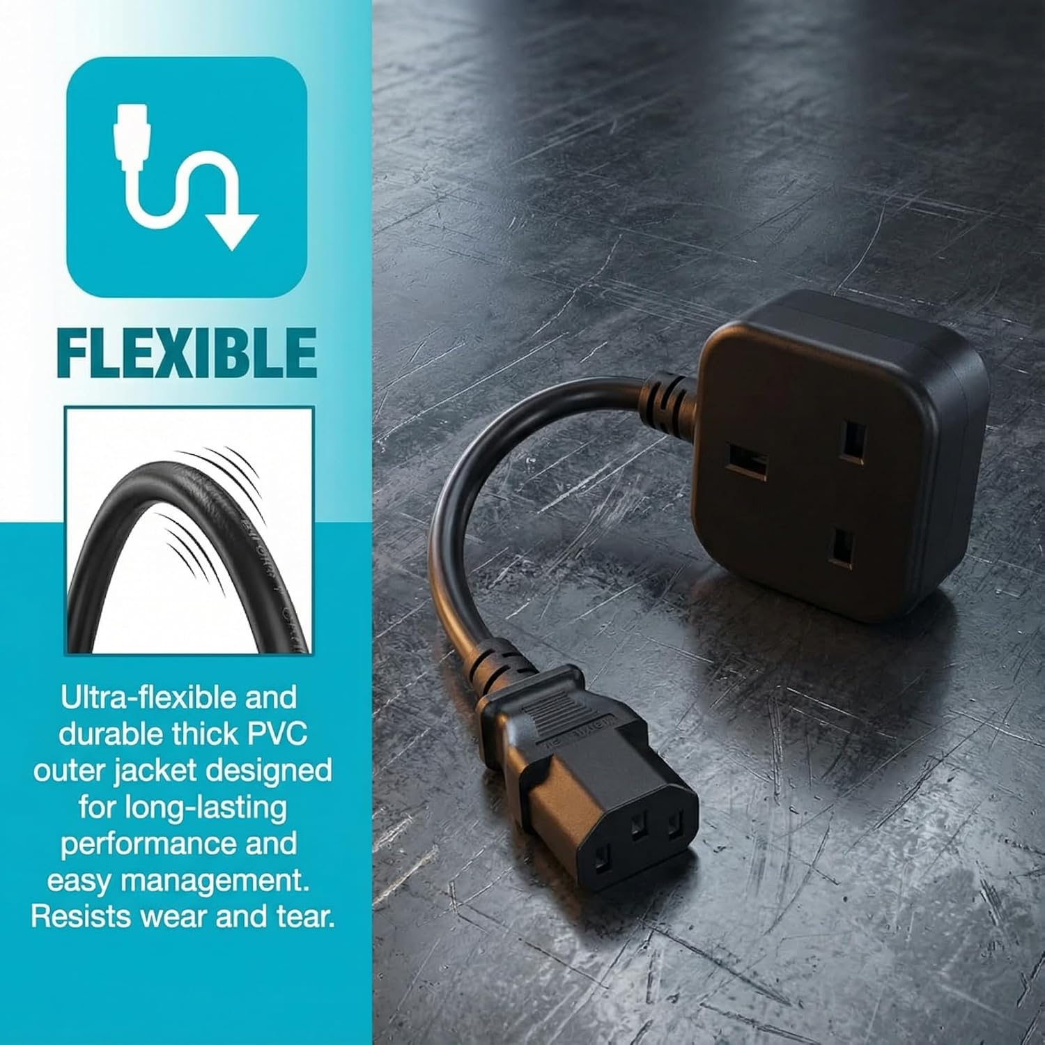 0.6m/1.96ft UK Power Adaptor Cord,IEC320 C14 Male Plug to UK 3Pin Female Socket Power Adapter Cable For PDU UPS (1.96FT) - Image 8