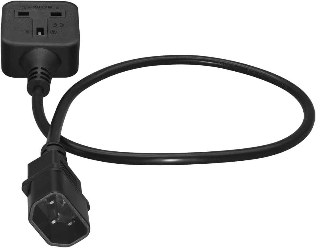 0.6m/1.96ft UK Power Adaptor Cord,IEC320 C14 Male Plug to UK 3Pin Female Socket Power Adapter Cable For PDU UPS (1.96FT) - Image 2
