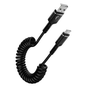 Coiled USB A to USB C Cable for Car...