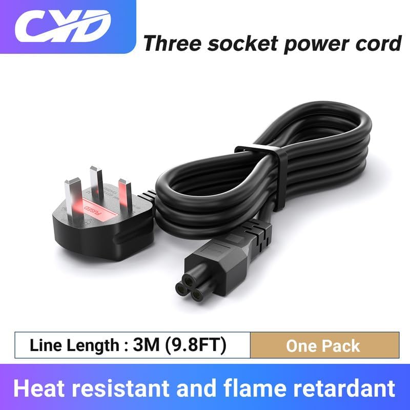 CYD 10FT Long Printer Power Cord, 3 Prong Mickey Mouse AC Power Cord Compatible with Epson Printer WF-2830, WF 7840, WF 4740, WF 4830, WF 2850, ET 4750 Power Cable (IEC320 C5 to NEMA 5-15P), 1Pack - Image 3