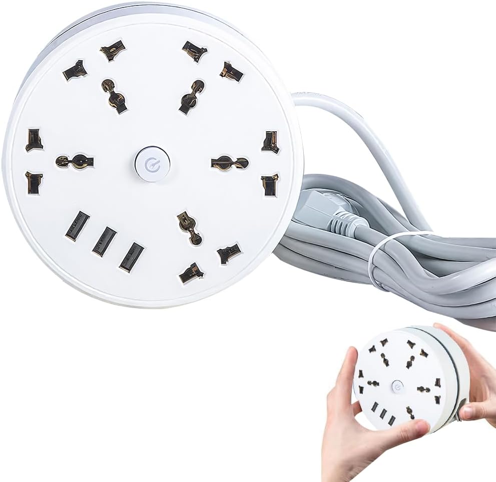 Extension Lead 2.8M, 8-in-1 Universal Power Strip, 5-Outlet Surge Protector Power Strip with 3 USB Ports, Travel Power Extension Lead, Multi Plug Extensions Sockets PowerStrip for Home Office