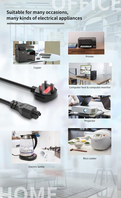 CYD 10FT Long Printer Power Cord, 3 Prong Mickey Mouse AC Power Cord Compatible with Epson Printer WF-2830, WF 7840, WF 4740, WF 4830, WF 2850, ET 4750 Power Cable (IEC320 C5 to NEMA 5-15P), 1Pack - Image 4