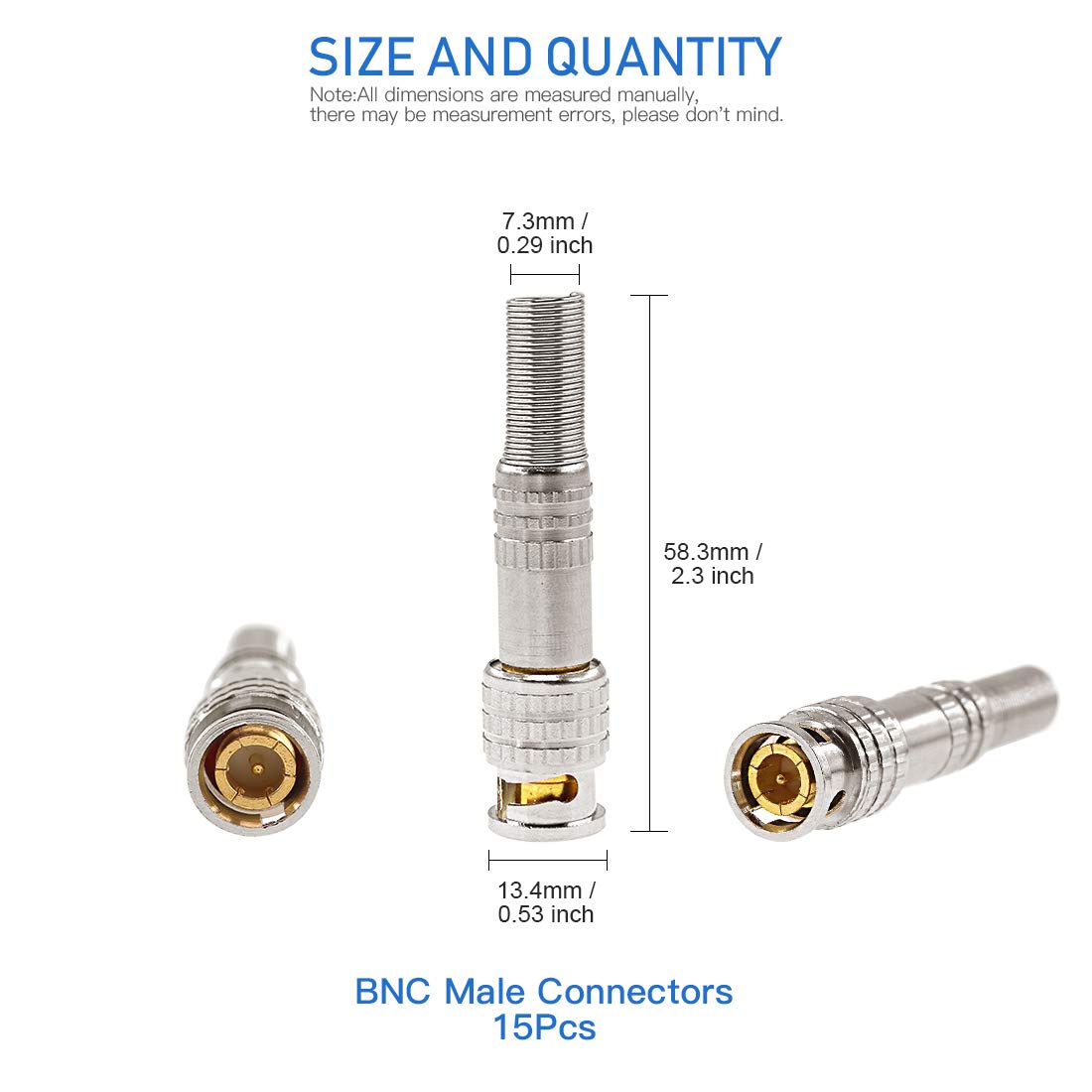 GLARKS 15 Pack BNC Male Coaxial Connectors RG59 RG6 Coaxial Terminal Gold-Plated Screw On Brass Adapter for CCTV Home Security Surveillance Camera RG59 RG6 Video Transmission Coax cables - Image 2