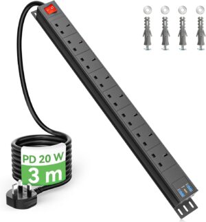 3m Cable 8 Way Power Strip Surge Pr...