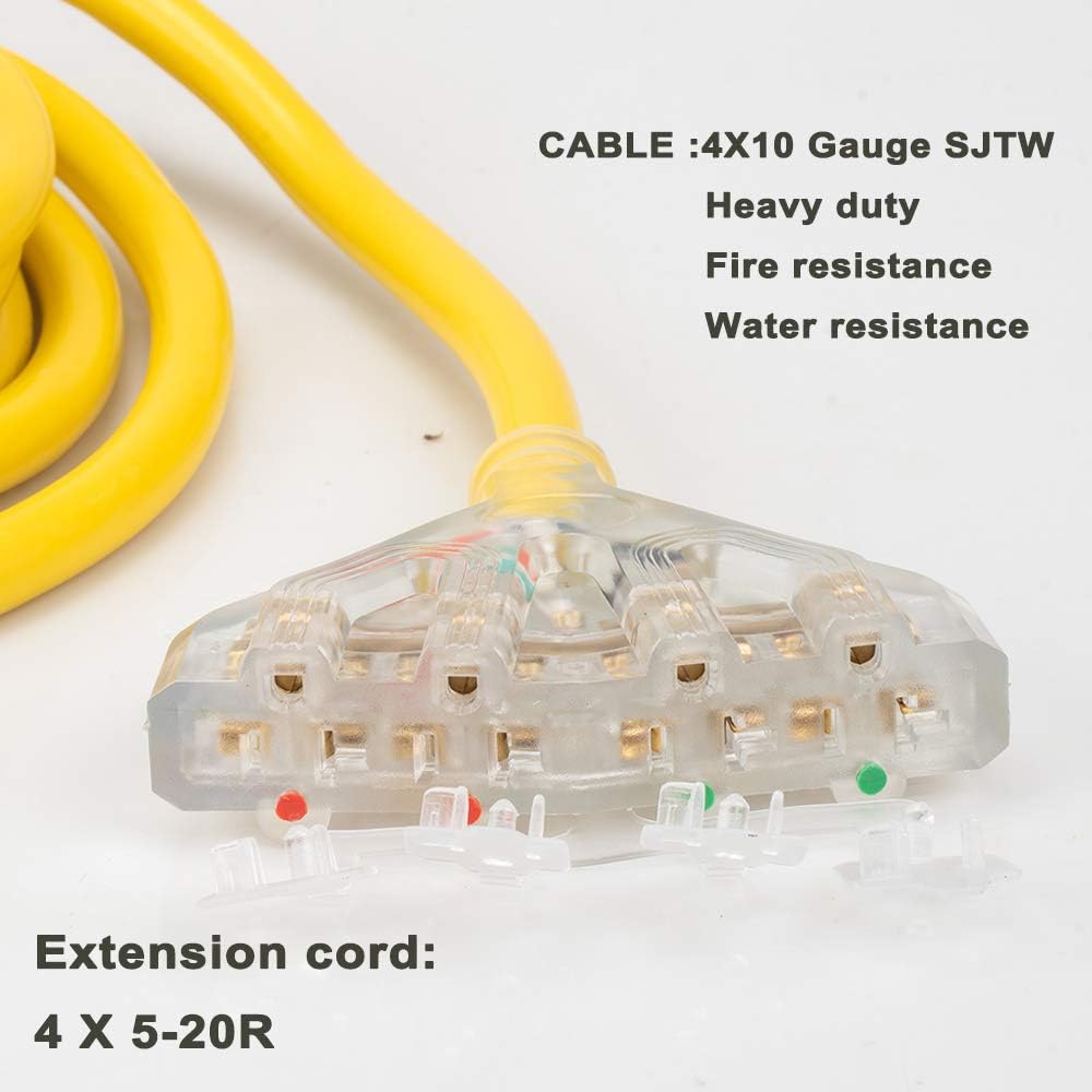 25 Feet Heavy Duty Generator Extension Cord,Generator Locking Cord,NEMA L14-30P/Four 5-20R, 4 Prong 10 Gauge Flexible Generator Cable,Generator Power Cord, 125/250V 30Amp 7500 Watts UL Listed - Image 6