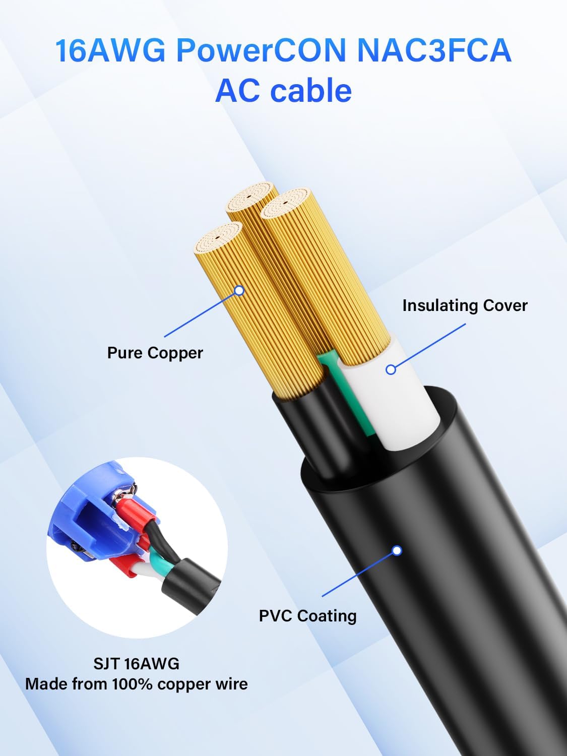 PNGKNYOCN 3-Prong NEMA 5-15p to PowerCON Power Cable,16AWG 20A 125V Heavy-duty AC Power Connection Cable for Stage Lighting, LED Screen, and Professional Audio Visual Power Supply(2M/6.6FT) - Image 3