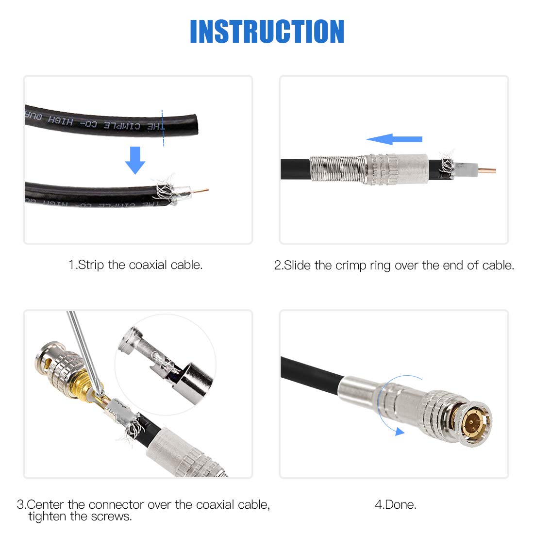 GLARKS 15 Pack BNC Male Coaxial Connectors RG59 RG6 Coaxial Terminal Gold-Plated Screw On Brass Adapter for CCTV Home Security Surveillance Camera RG59 RG6 Video Transmission Coax cables - Image 6
