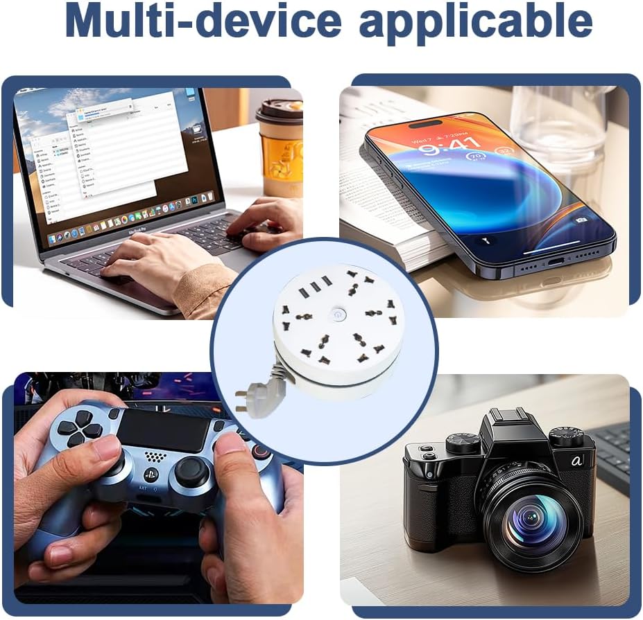 Extension Lead 2.8M, 8-in-1 Universal Power Strip, 5-Outlet Surge Protector Power Strip with 3 USB Ports, Travel Power Extension Lead, Multi Plug Extensions Sockets PowerStrip for Home Office - Image 7