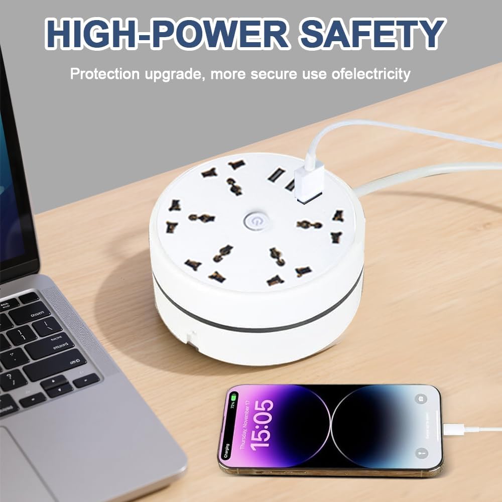 Extension Lead 2.8M, 8-in-1 Universal Power Strip, 5-Outlet Surge Protector Power Strip with 3 USB Ports, Travel Power Extension Lead, Multi Plug Extensions Sockets PowerStrip for Home Office - Image 4