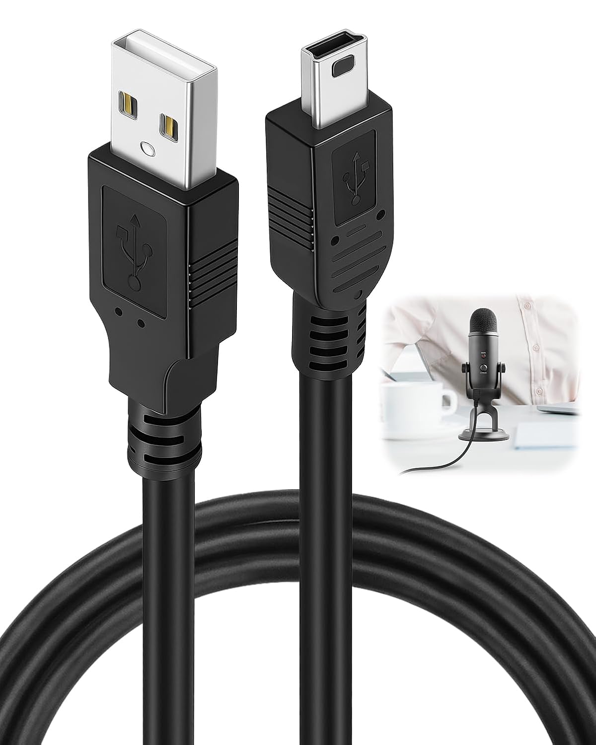2m Mini USB Cable Type A Male to Mini Male Data Transfer Cable Fast Charging Cables for Blue Yeti Dash Cam PS3 Controller Hero 2/3/4 DAC MP3/4 Player Camera Scanner Sat Nav, Black - Image 7