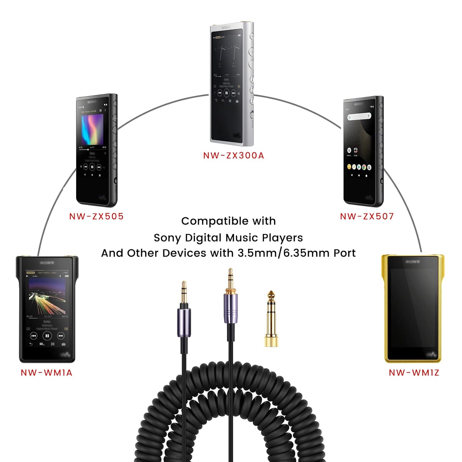 WH-1000XM3 Coiled Audio Cable Replacement for Sony WH-1000XM4, WH-1000XM2 Headsets, 1/8” Extension Cord with 1/4” Adapter Works on PS5 PS4 PC Smartphone Xbox One, 4ft to 14ft - Image 3