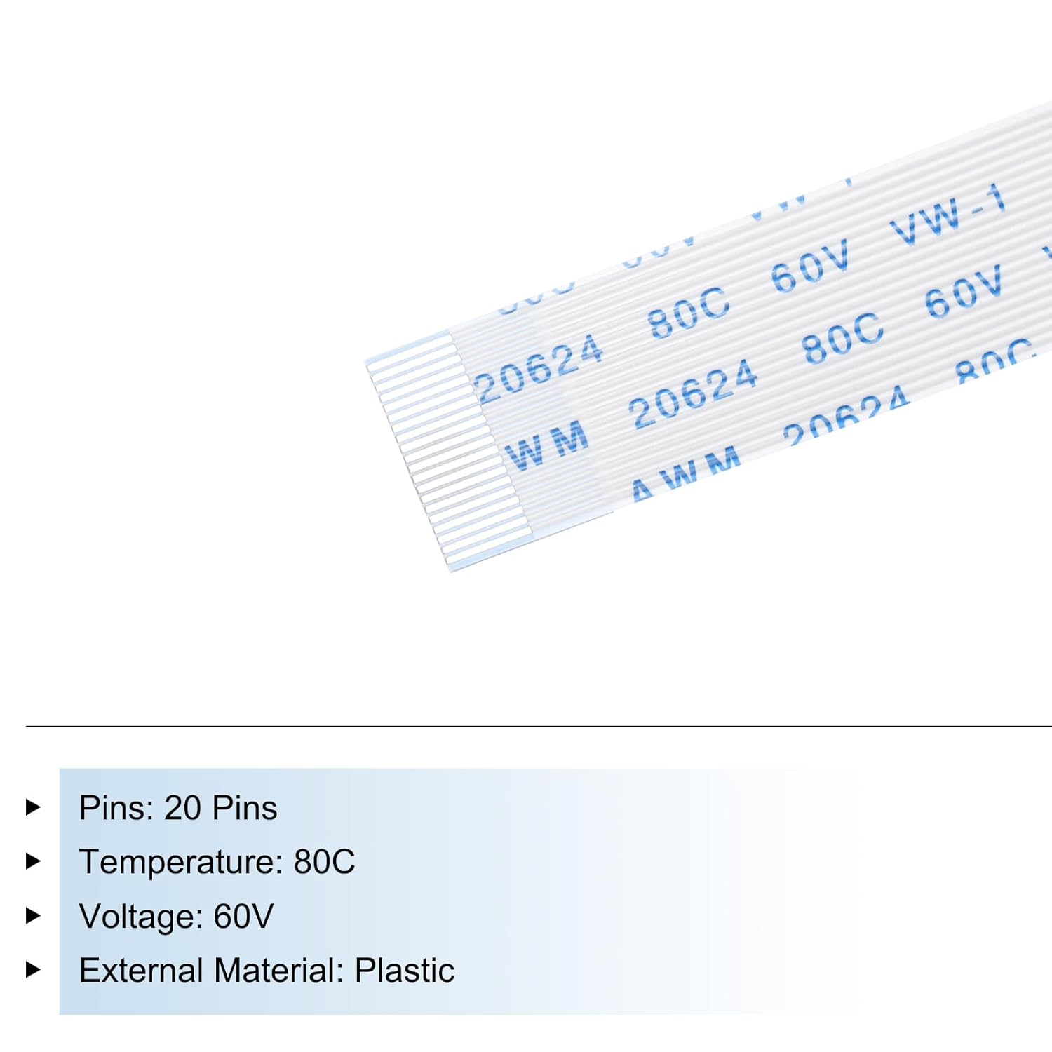 sourcing map Flexible Flat Cable, 20 Pins 0.5mm Pitch 60mm FPC FFC Flexible Ribbon Cable for LCD TV Car Audio DVD Player Laptop 5Pcs (A Type) - Image 4
