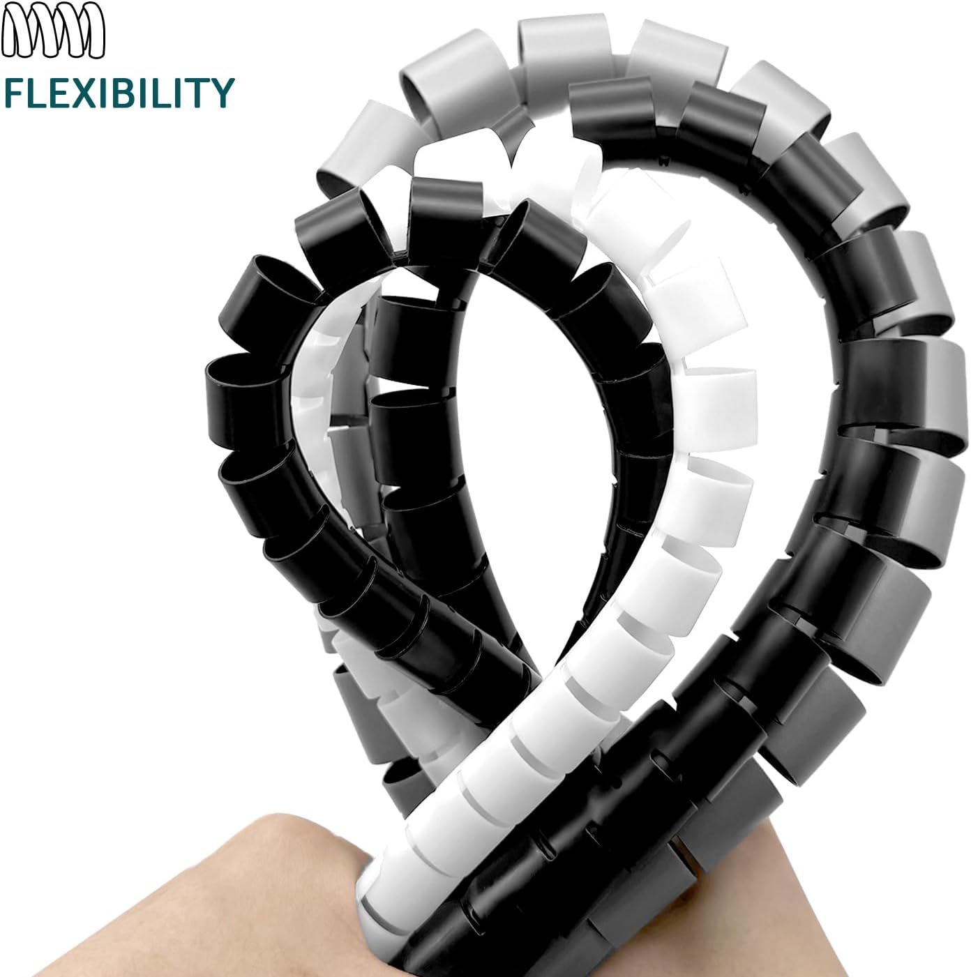 Cable Management Sleeve, 3m/9.8ft Wire Sleeve with 20pcs Zip Ties, 5 Adhesive Cable Clips, 1 Wire Guide Clip, ∅0.63"/16mm+∅0.87"/22mm Cable Tidy Tube Wire Organizer for TV PC Home, Black - Image 3