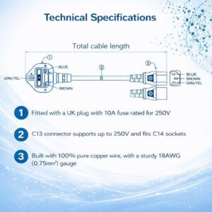 2 x Kettle Lead Power Cable, IEC C1...