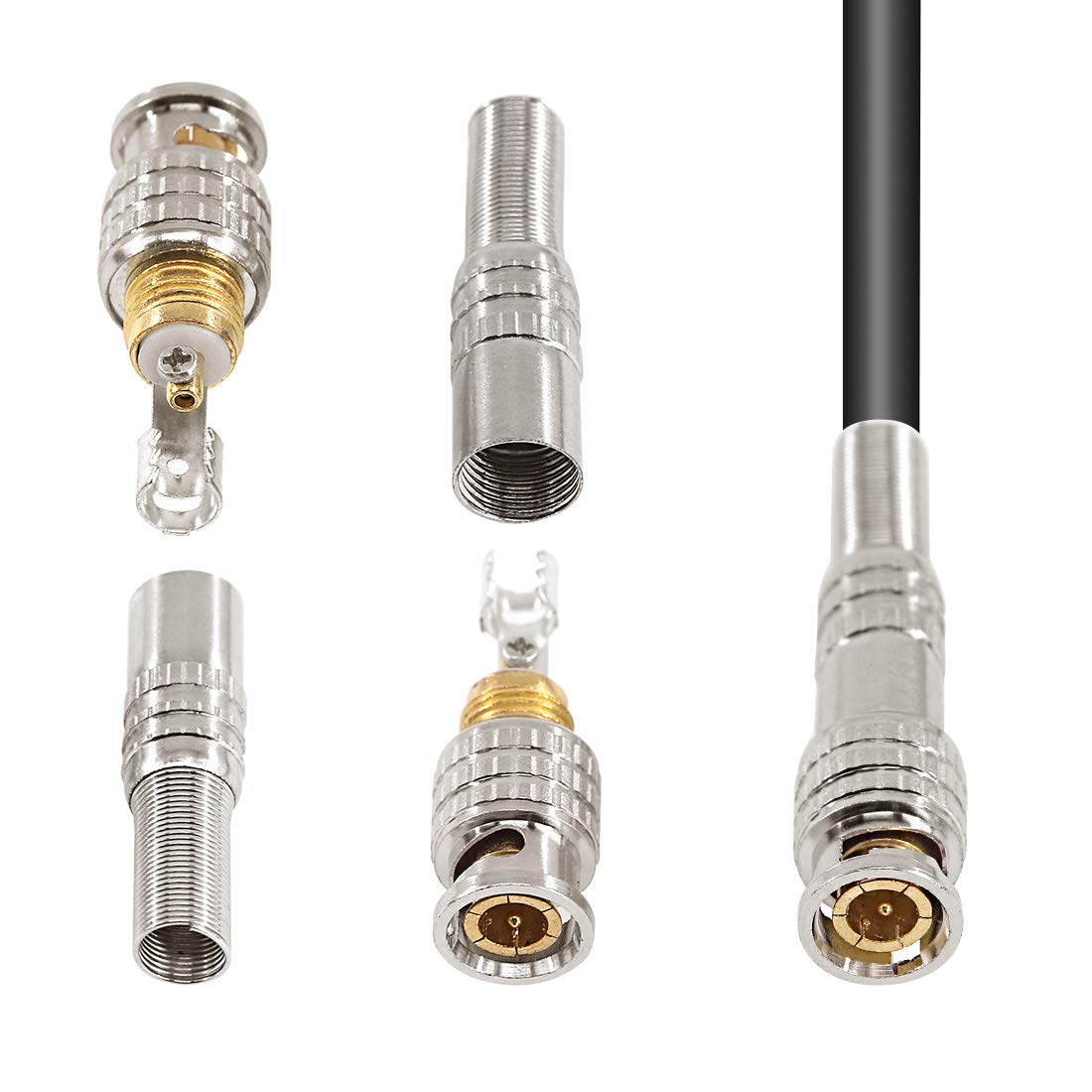 GLARKS 15 Pack BNC Male Coaxial Connectors RG59 RG6 Coaxial Terminal Gold-Plated Screw On Brass Adapter for CCTV Home Security Surveillance Camera RG59 RG6 Video Transmission Coax cables - Image 5