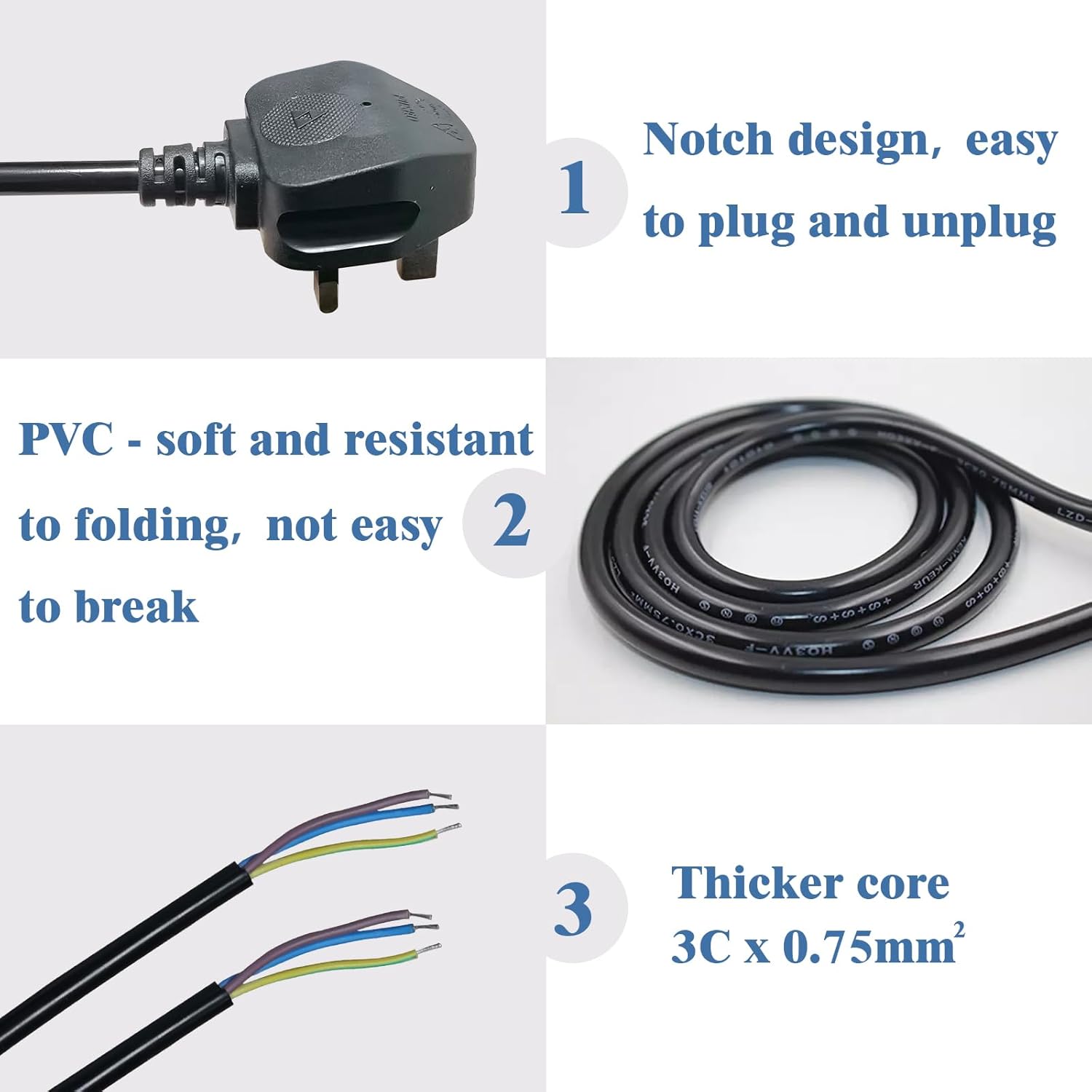 13 Amp Plug UK, Universal 3 Core Electrical Cable with 13A Fused, Compliant with BS-1363 Standard, 1.5 Metre (4.9ft) UK Plug Power Cord Compatible with Various Electrical Equipment, Black - Image 4