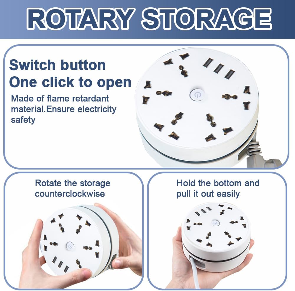 Extension Lead 2.8M, 8-in-1 Universal Power Strip, 5-Outlet Surge Protector Power Strip with 3 USB Ports, Travel Power Extension Lead, Multi Plug Extensions Sockets PowerStrip for Home Office - Image 5