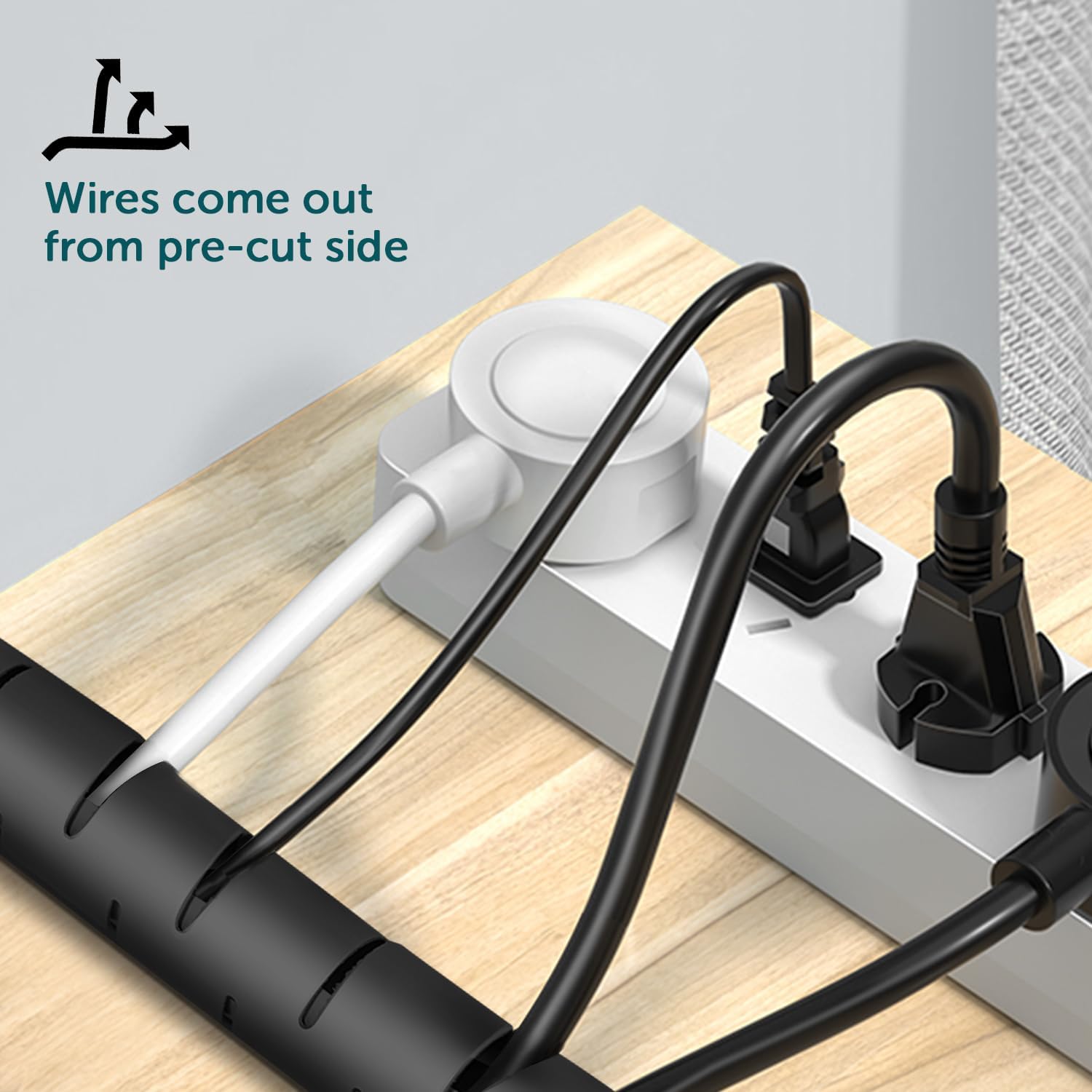 Cable Management Sleeve, 3m/9.8ft Wire Sleeve with 20pcs Zip Ties, 5 Adhesive Cable Clips, 1 Wire Guide Clip, ∅0.63"/16mm+∅0.87"/22mm Cable Tidy Tube Wire Organizer for TV PC Home, Black - Image 6