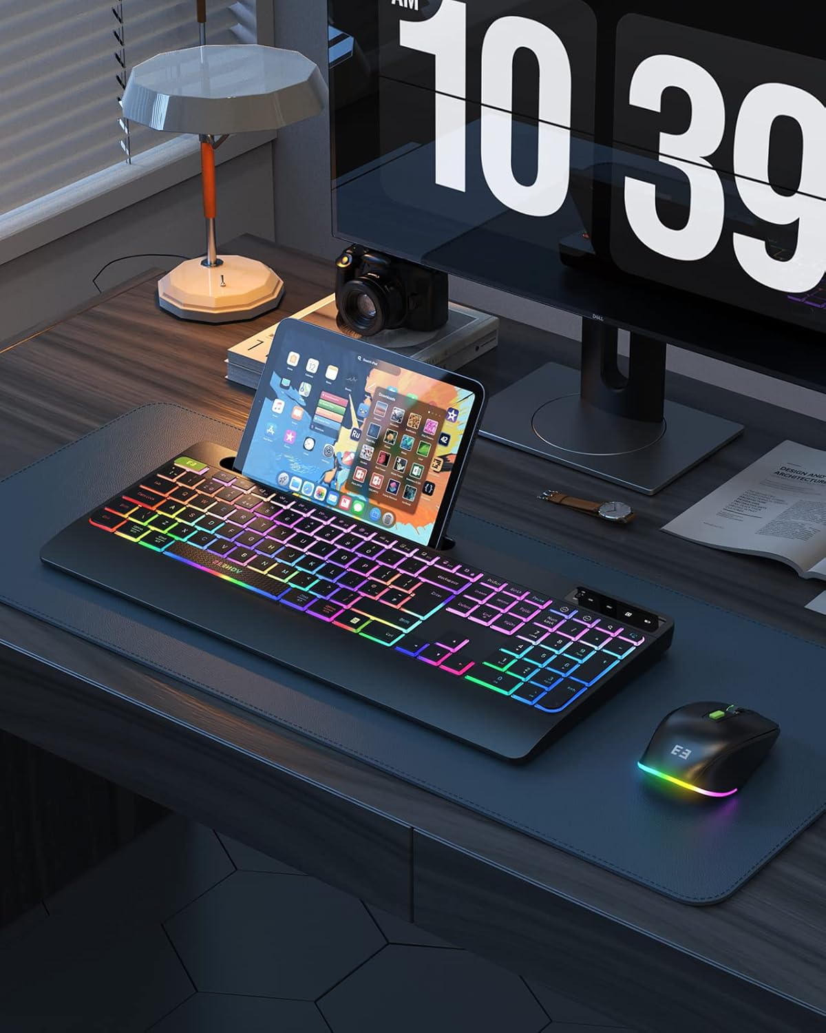 seenda JPX006 Wireless Keyboard and Mouse Combo with Rainbow Backlit, Rechargeable Keyboard and Mice Set UK Layout Full Size with 2 in 1 USB C & USB A Dongle and Wirst Rest, Black - Image 8
