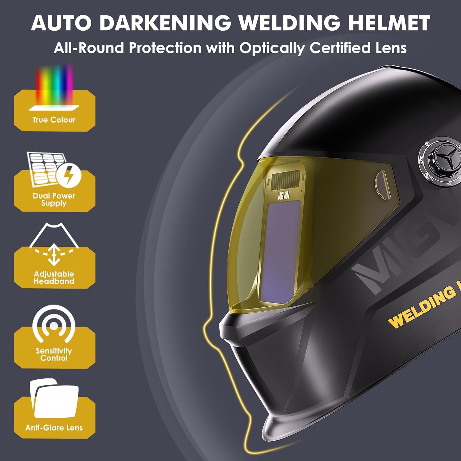 Welding Helmet Auto Darkening True Color Large Viewing, Welding Hood Solar/Rechargeable Battery Powered, Wide Shade 4/5-13 with 4 Arc Sensor, Optical Clarity Welder Mask for TIG MIG Stick - Image 2