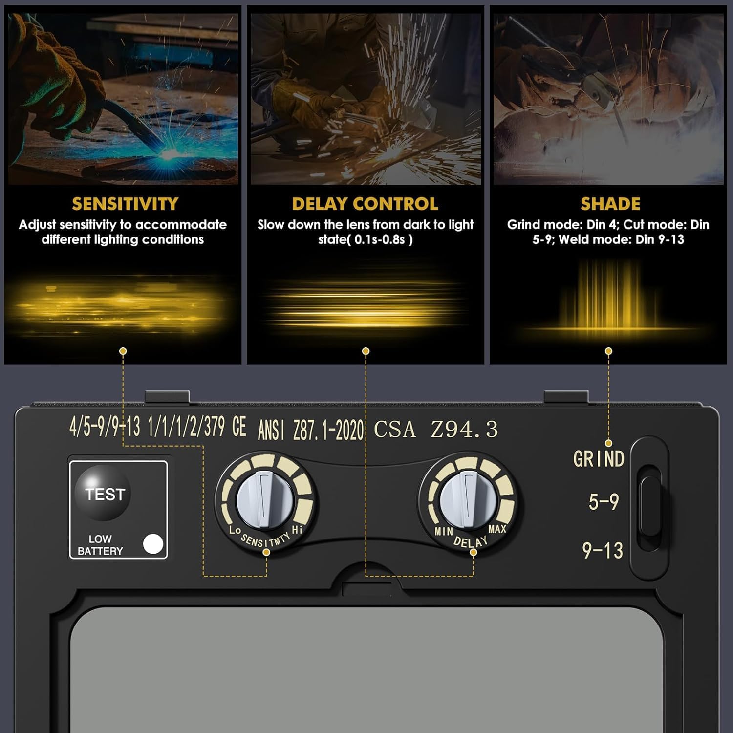 Welding Helmet Auto Darkening True Color Large Viewing, Welding Hood Solar/Rechargeable Battery Powered, Wide Shade 4/5-13 with 4 Arc Sensor, Optical Clarity Welder Mask for TIG MIG Stick - Image 9