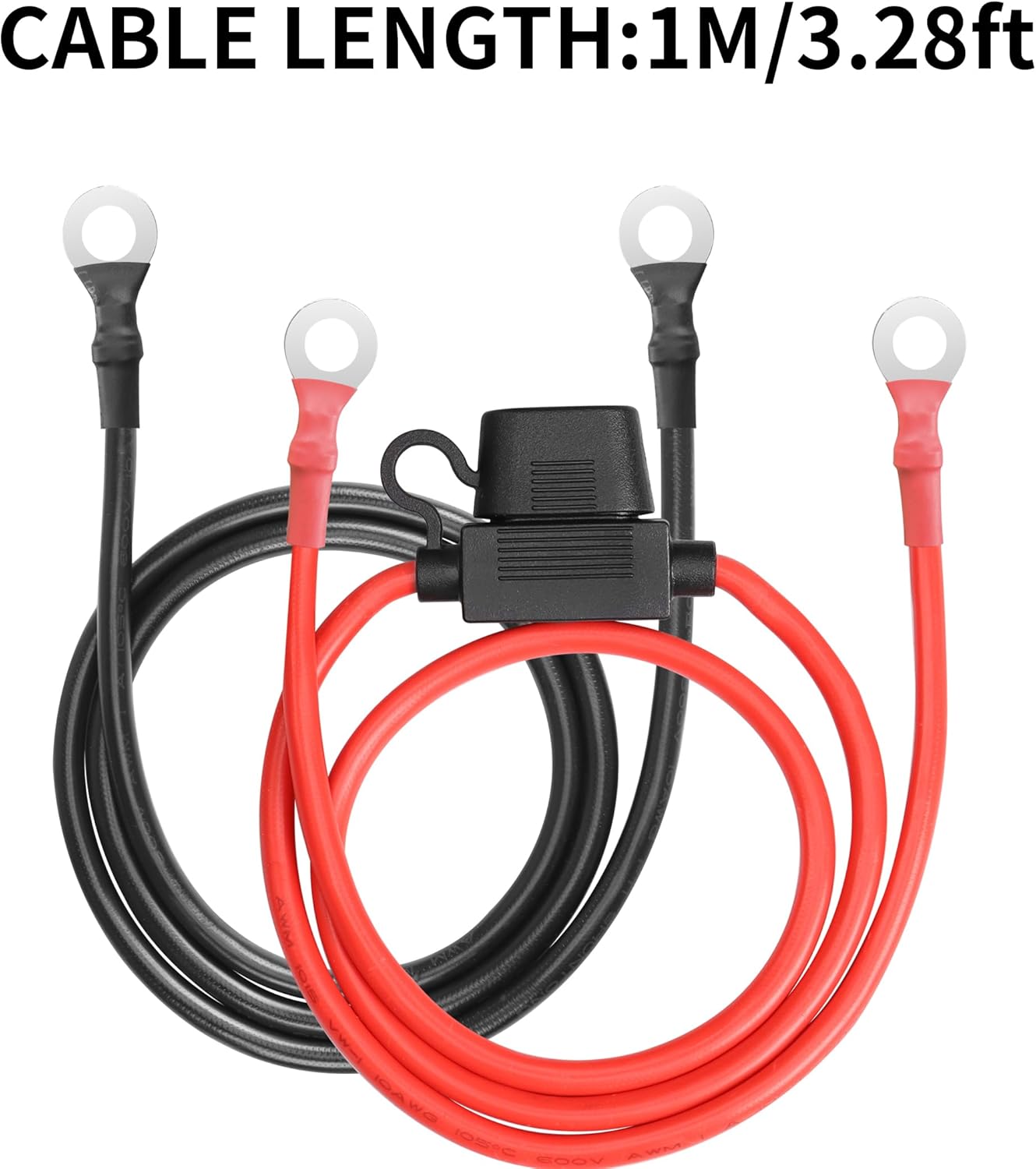 O Ring Eyelet Terminal Battery Boost Cable YACSEJAO 10AWG 0.32"/8.4mm O Ring Terminal Heavy Duty Boost Cord with 30A Fuse (3FT) - Image 6