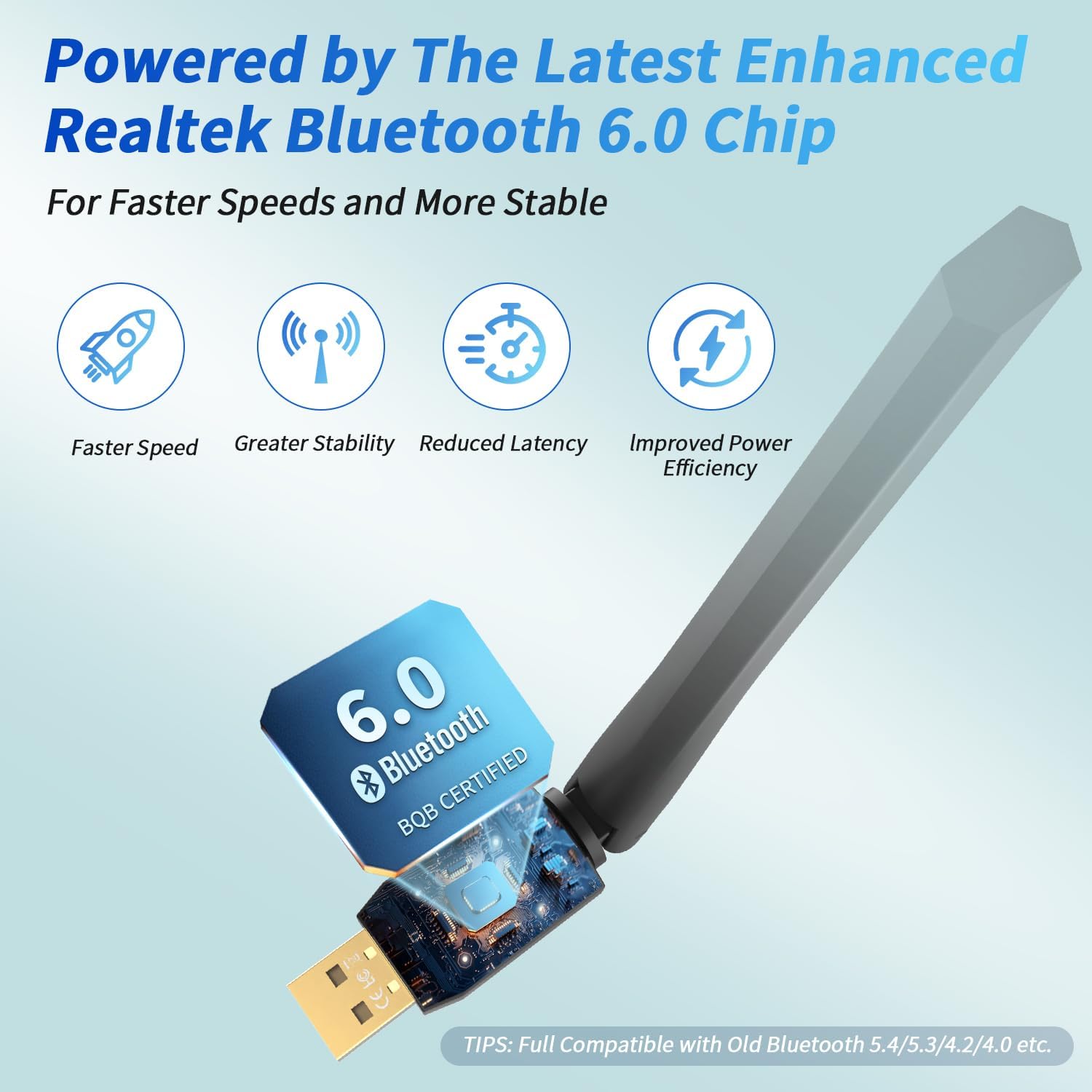 Long Range Bluetooth 6.0 Adapter for PC, Built-in PA for 5dBi High-Gain Wireless USB Dongle for Windows 11/10/8.1 Laptop Desktop, Plug & Pair w/Bluetooth Headphones Speaker Keyboard Mouse - Image 2