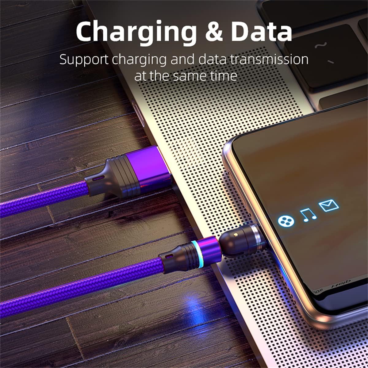 Magnetic Charging Cable 3A Fast Charging & Data Synchronization 1M/2M Magnet USB Cable 360°+180° Rotation 3 in 1 Magnetic Phone Charger Cable for Android Micro USB Type C/USB C Smartphones - Image 3