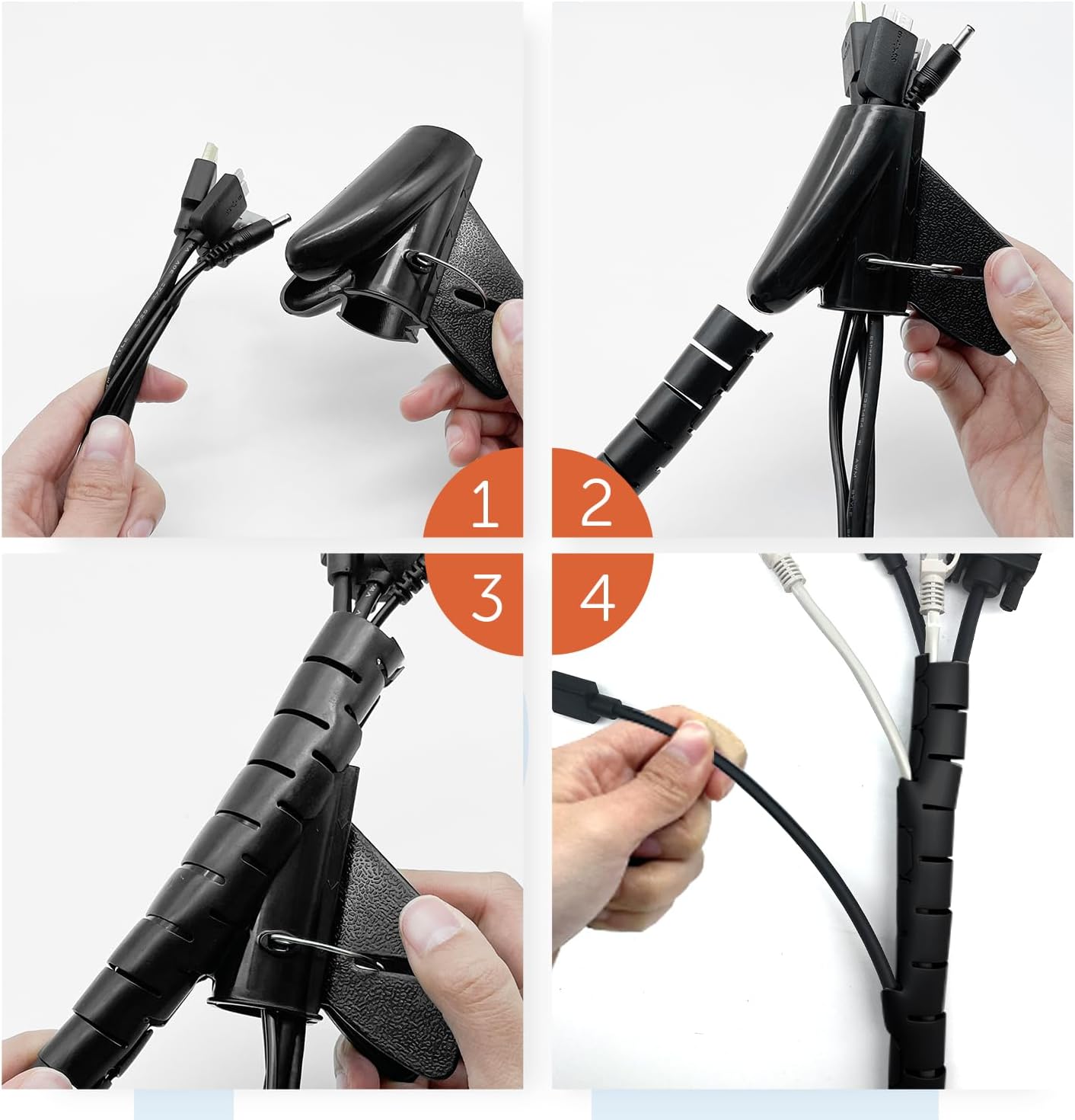 Cable Management Sleeve, 3m/9.8ft Wire Sleeve with 20pcs Zip Ties, 5 Adhesive Cable Clips, 1 Wire Guide Clip, ∅0.63"/16mm+∅0.87"/22mm Cable Tidy Tube Wire Organizer for TV PC Home, Black - Image 7