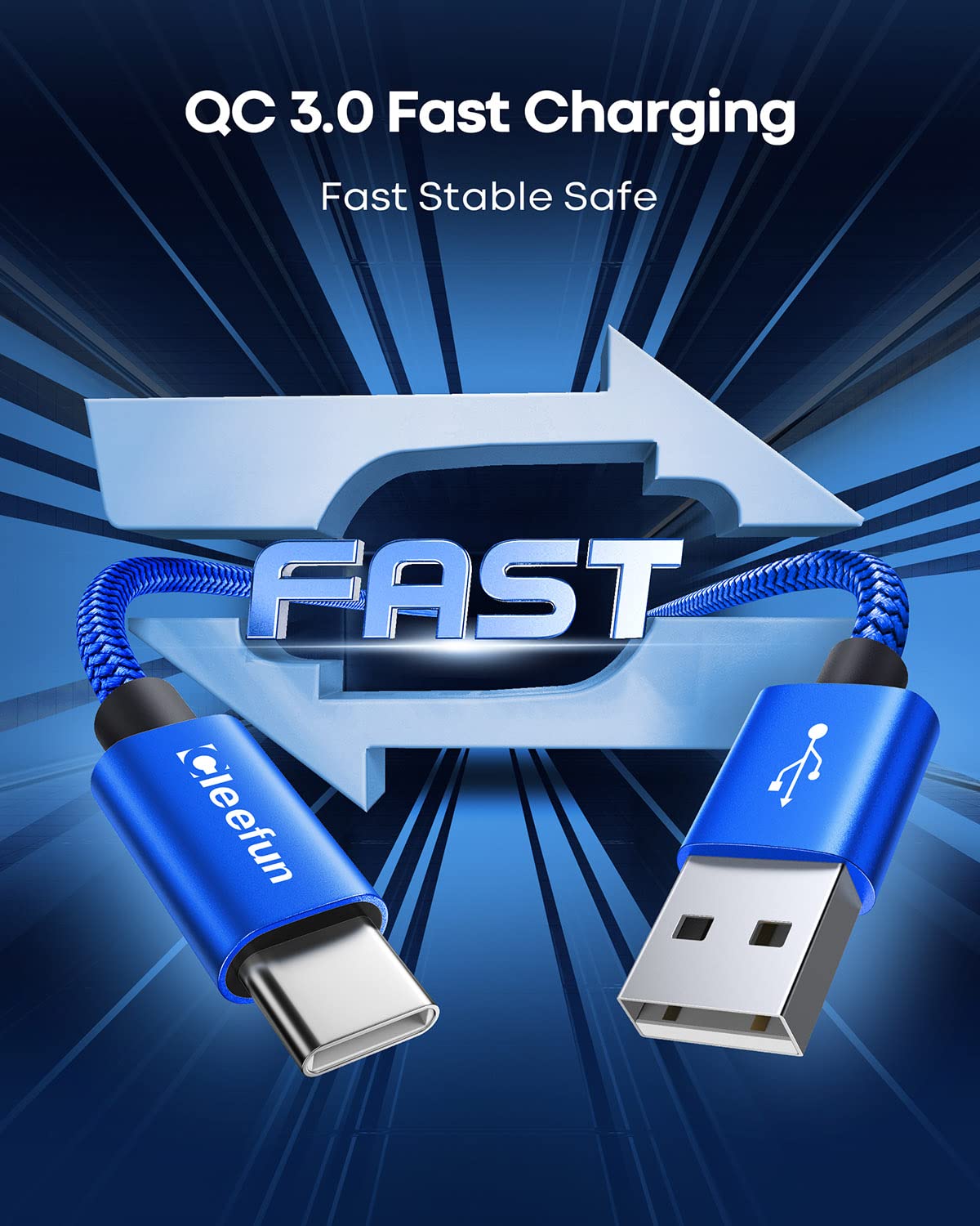 CLEEFUN 5m/16ft Extra Long USB C Cable, Durable USB-A to Type-C Fast Charging Nylon Charger Cord for Samsung Galaxy Note 20 10 + S20 S10 S9 S8 S21, Pixel,Switch,and More USB-C SmartPhones, Tablet - Image 3