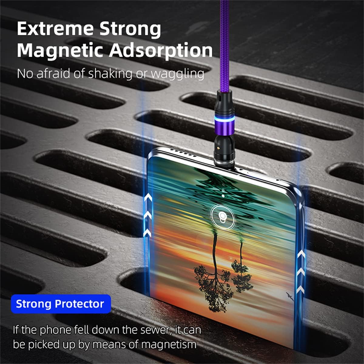 Magnetic Charging Cable 3A Fast Charging & Data Synchronization 1M/2M Magnet USB Cable 360°+180° Rotation 3 in 1 Magnetic Phone Charger Cable for Android Micro USB Type C/USB C Smartphones - Image 7