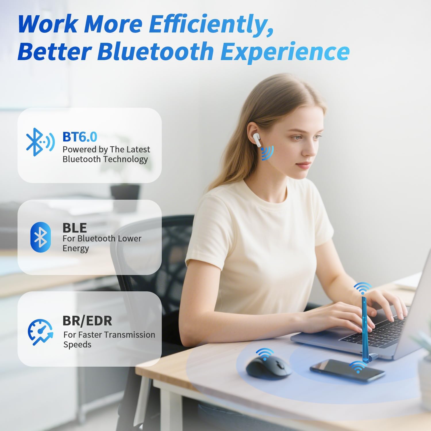 Long Range Bluetooth 6.0 Adapter for PC, Built-in PA for 5dBi High-Gain Wireless USB Dongle for Windows 11/10/8.1 Laptop Desktop, Plug & Pair w/Bluetooth Headphones Speaker Keyboard Mouse - Image 6