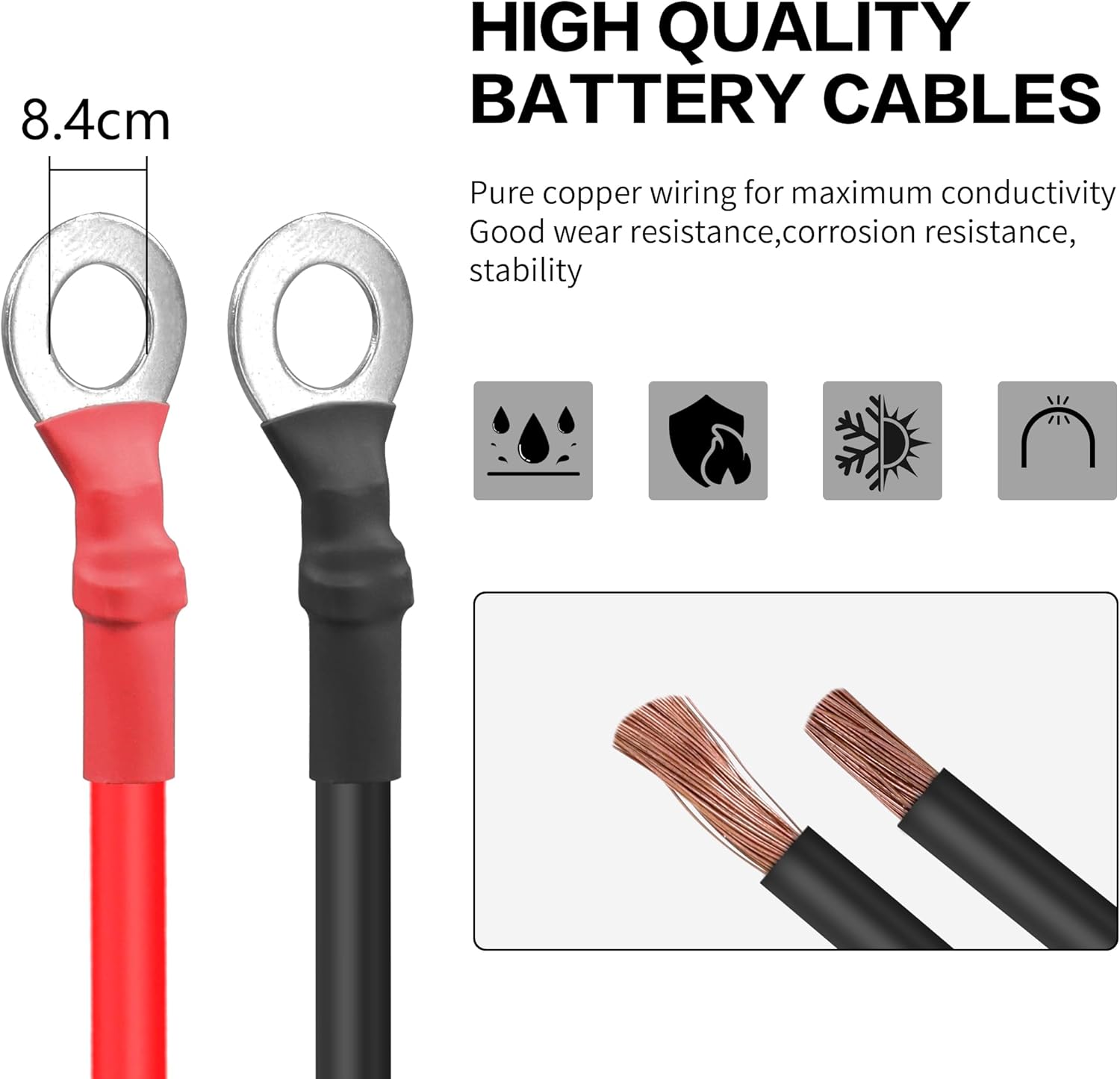 O Ring Eyelet Terminal Battery Boost Cable YACSEJAO 10AWG 0.32"/8.4mm O Ring Terminal Heavy Duty Boost Cord with 30A Fuse (3FT) - Image 2