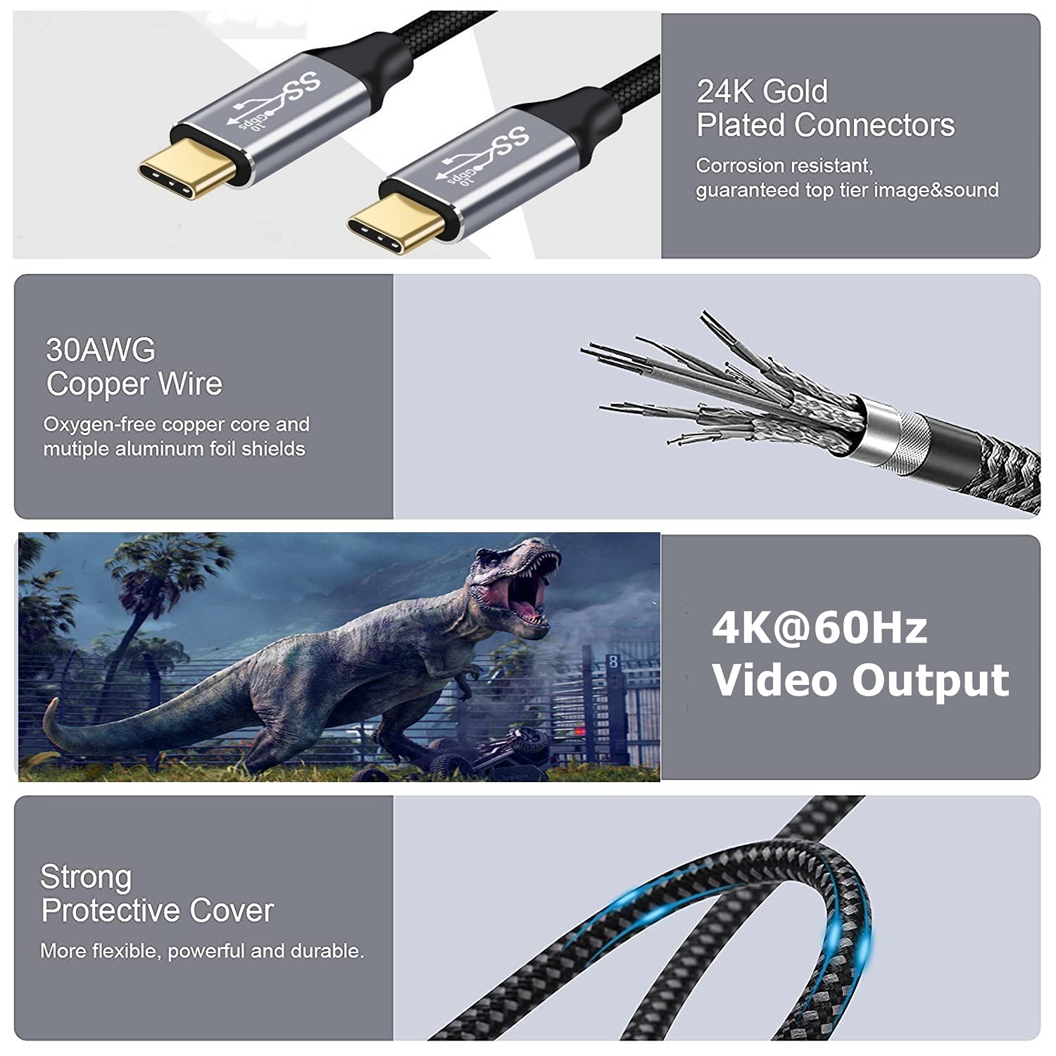 USB-C to USB-C 3.1 Gen2 Cable 10Gbps Data Transfer, 100W 20V/5A 3.3ft USB Type C PD Fast Charging Cable 4K Video Output Compatible with Thunderbolt 3, iPad Pro, MacBook Pro, Galaxy S21 1M - Image 2