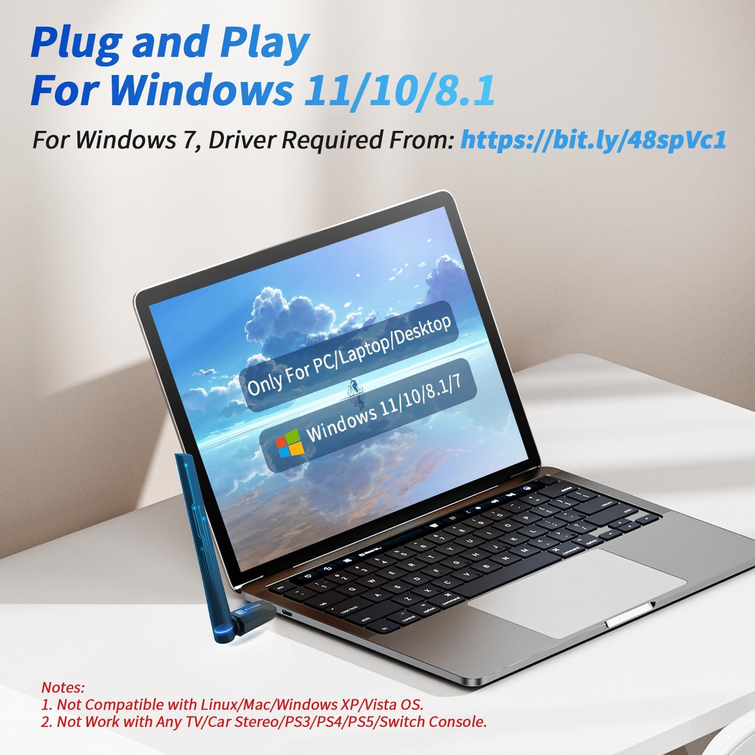 Long Range Bluetooth 6.0 Adapter for PC, Built-in PA for 5dBi High-Gain Wireless USB Dongle for Windows 11/10/8.1 Laptop Desktop, Plug & Pair w/Bluetooth Headphones Speaker Keyboard Mouse - Image 4