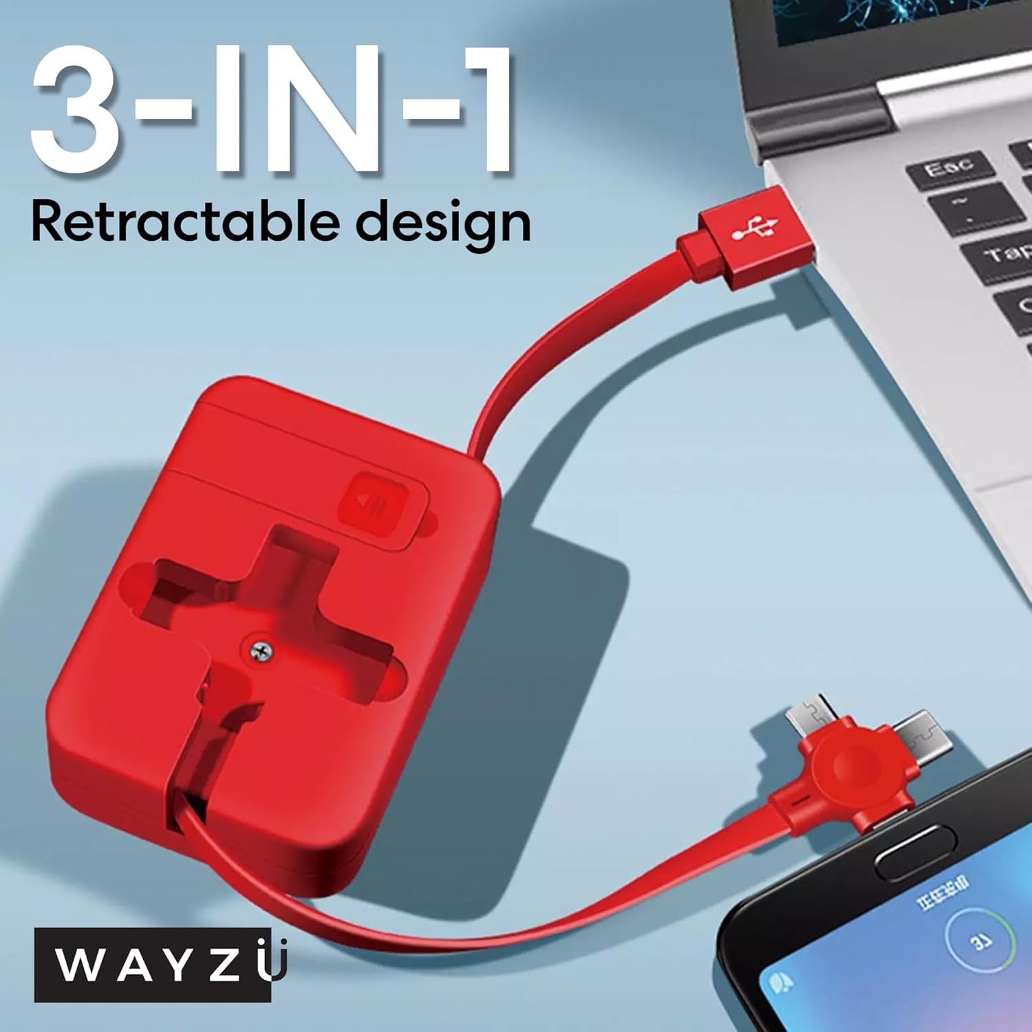 Multi Charging Retractable Cable with Phone Stand, 4 in 1 USB Charger Cord with Type C, Micro USB and iPhone Connector, Fast Charging and Data Cable for Travel and Everyday Use - Image 5