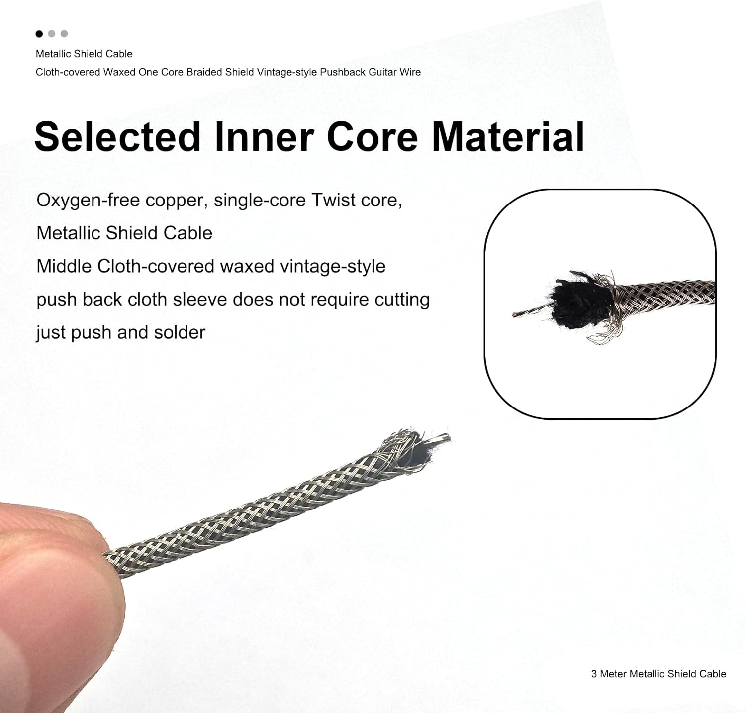 MAXCHEER 10ft Metallic Shield Cable Cloth-Covered Waxed One Core Braided Shield Vintage-Style Pushback Guitar Wire - Image 3