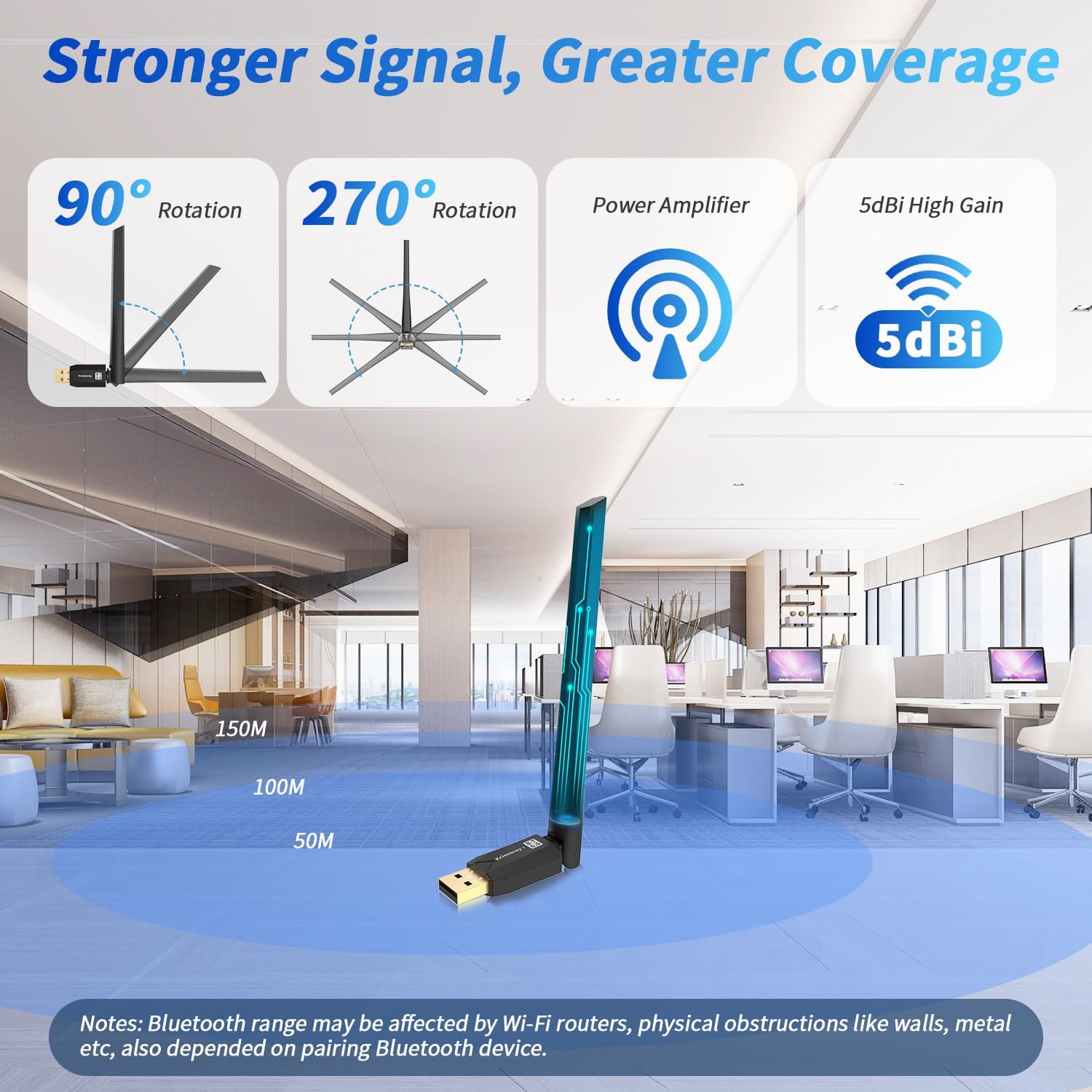 Long Range Bluetooth 6.0 Adapter for PC, Built-in PA for 5dBi High-Gain Wireless USB Dongle for Windows 11/10/8.1 Laptop Desktop, Plug & Pair w/Bluetooth Headphones Speaker Keyboard Mouse - Image 5