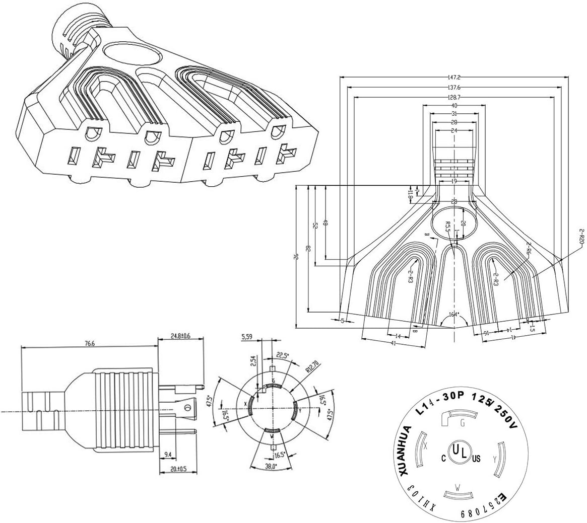 25 Feet Heavy Duty Generator Extension Cord,Generator Locking Cord,NEMA L14-30P/Four 5-20R, 4 Prong 10 Gauge Flexible Generator Cable,Generator Power Cord, 125/250V 30Amp 7500 Watts UL Listed - Image 7