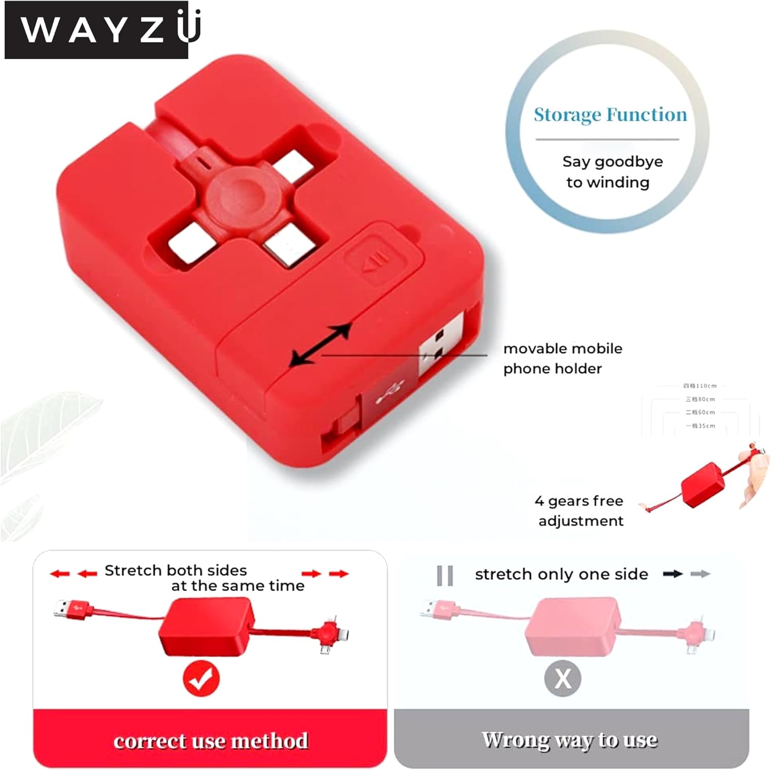 Multi Charging Retractable Cable with Phone Stand, 4 in 1 USB Charger Cord with Type C, Micro USB and iPhone Connector, Fast Charging and Data Cable for Travel and Everyday Use - Image 3