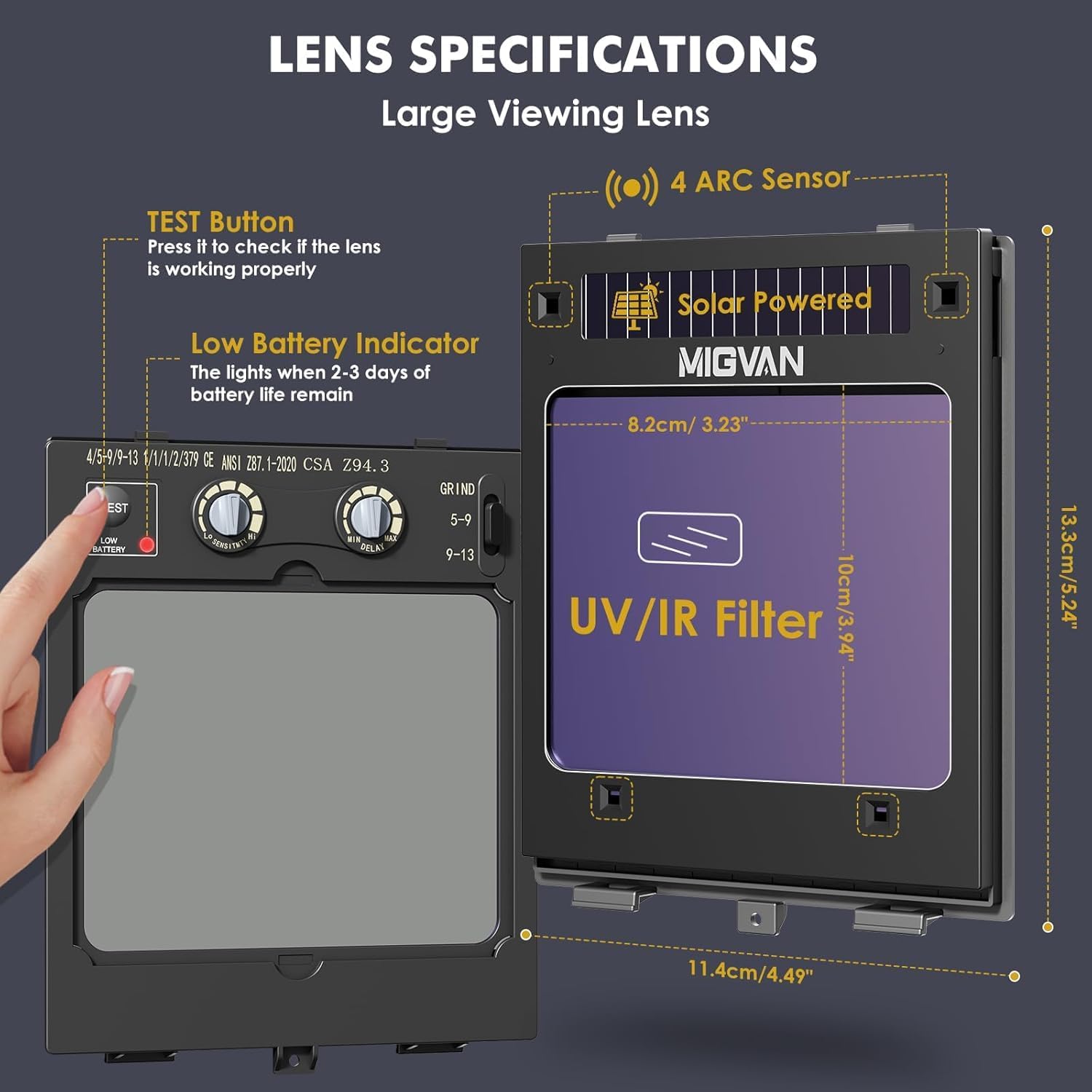 Welding Helmet Auto Darkening True Color Large Viewing, Welding Hood Solar/Rechargeable Battery Powered, Wide Shade 4/5-13 with 4 Arc Sensor, Optical Clarity Welder Mask for TIG MIG Stick - Image 5