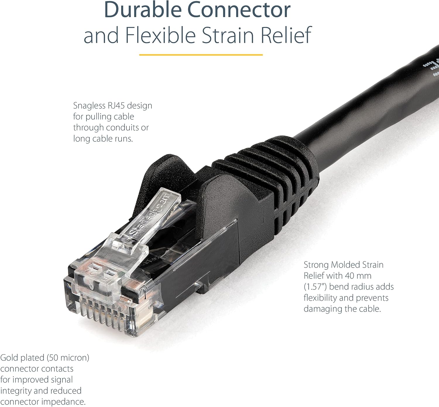 StarTech.com 2m CAT6 Ethernet Cable - Black CAT 6 Gigabit Ethernet Wire -650MHz 100W PoE++ RJ45 UTP Category 6 Network/Patch Cord Snagless w/Strain Relief Fluke Tested UL/TIA Certified (N6PATC2MBK) - Image 3