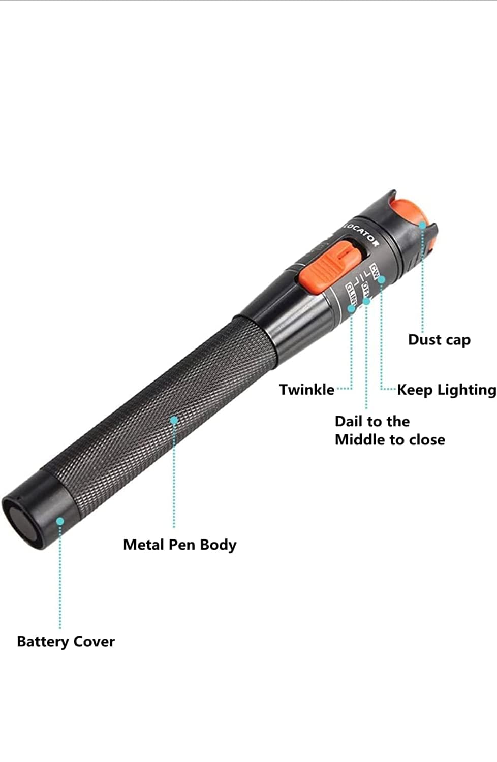 10KM Fiber Optic Visual Fault Locator VFL Tester – 10mW Red Laser, 650nm, Cable Break Detector for FC/SC/ST/LC, Battery Powered, Includes Pouch & Spare Ceramic Core - Image 2